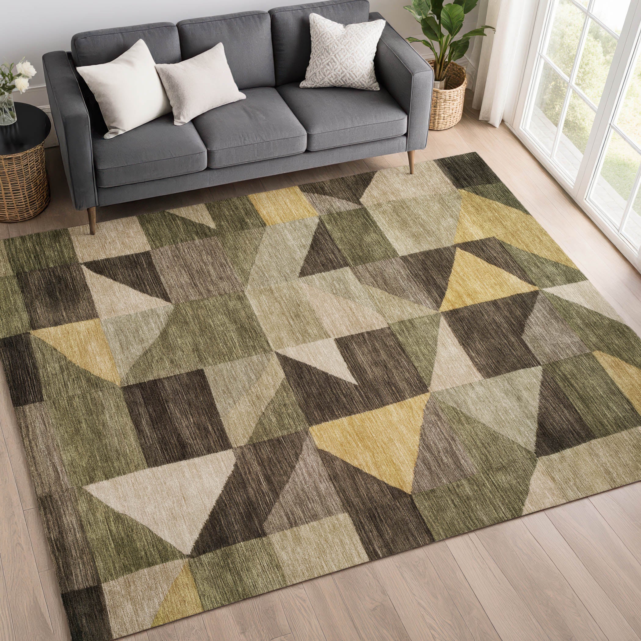 Kathmandu Machine Washable Transitional Fern Green Rug 3' x 5' #shape_Rectangle