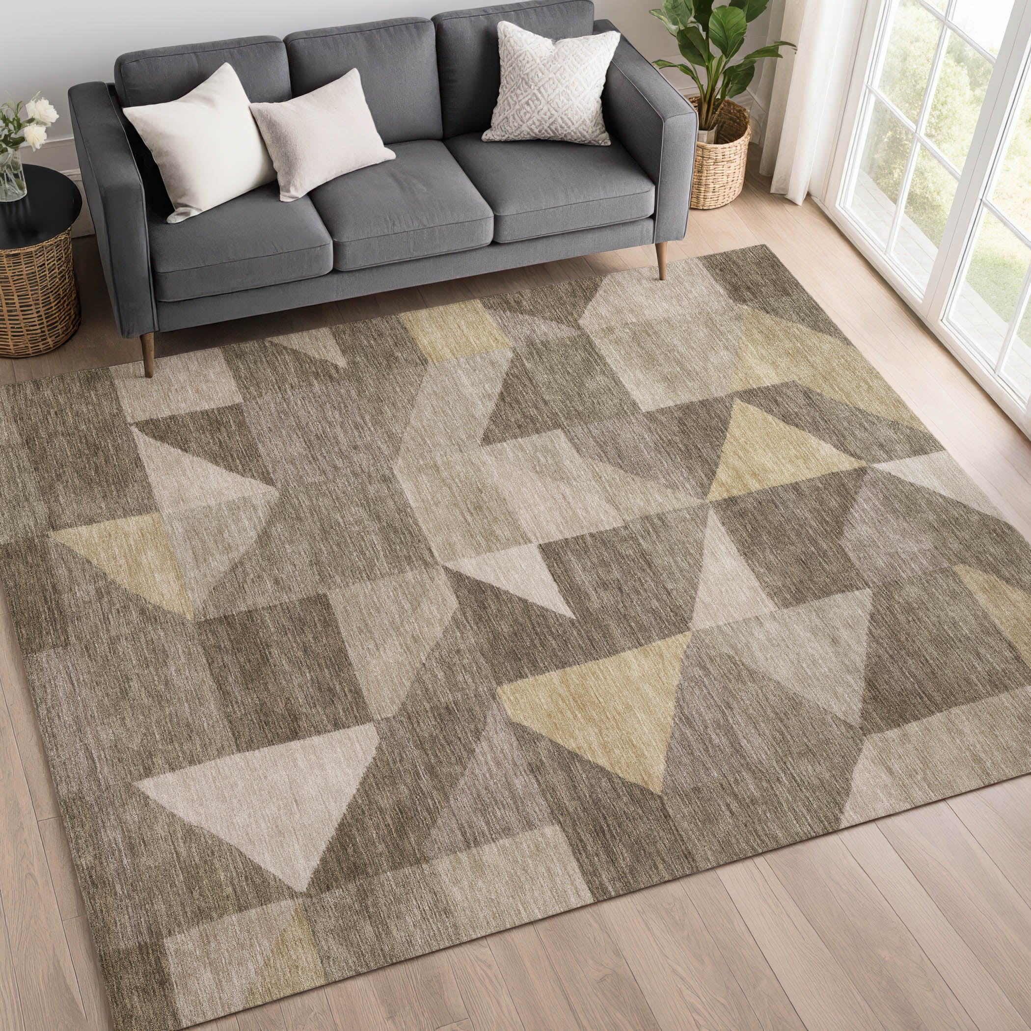 Kathmandu Machine Washable Transitional Khaki Brown Rug 3' x 5' #shape_Rectangle
