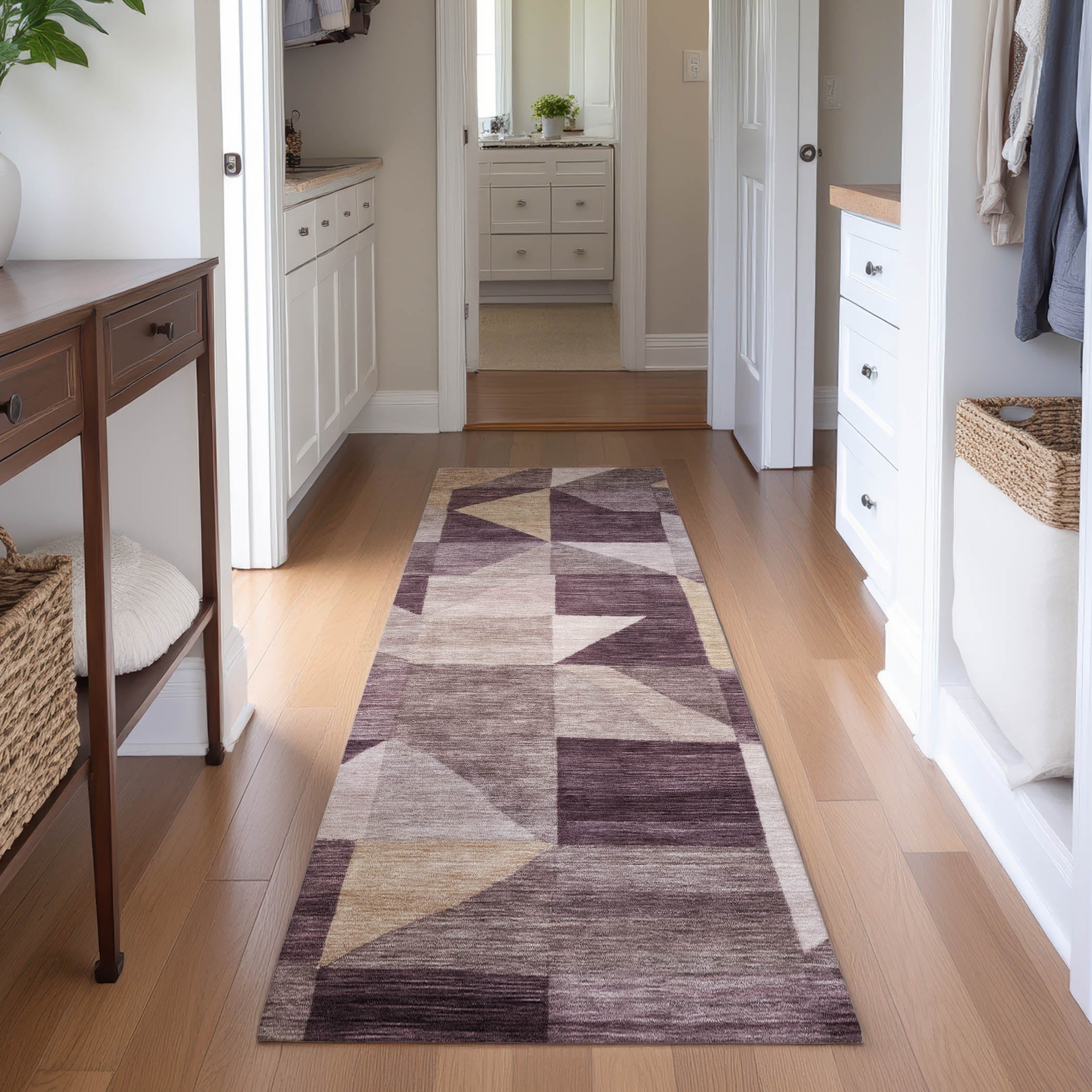 Kathmandu Machine Washable Transitional Plum Purple Rug 2'3" x 7'6" #shape_Runner