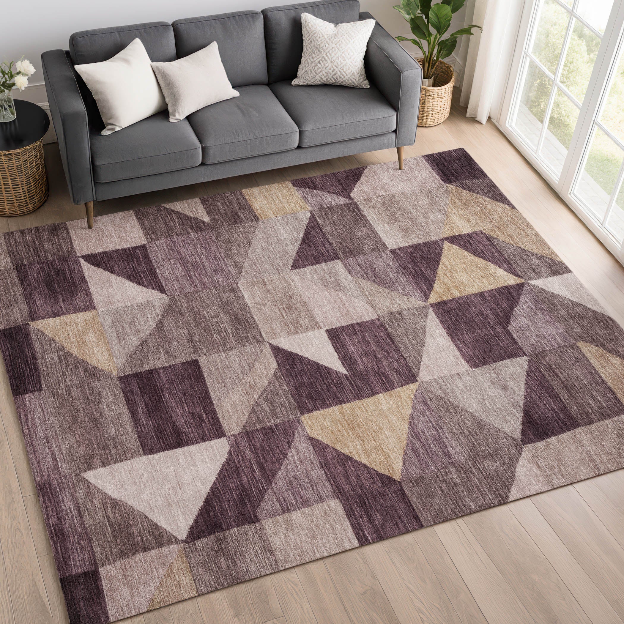 Kathmandu Machine Washable Transitional Plum Purple Rug 3' x 5' #shape_Rectangle