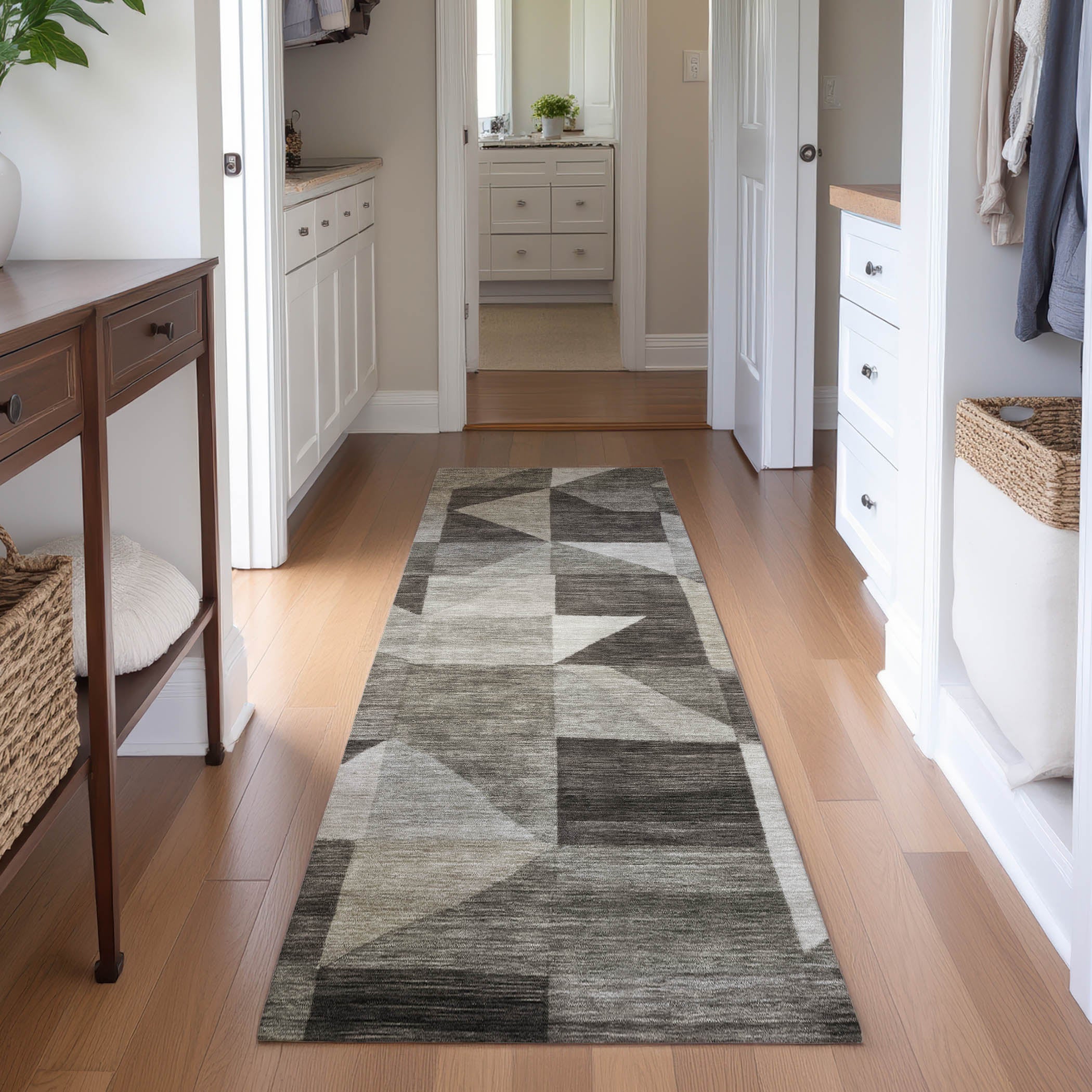 Kathmandu Machine Washable Transitional Taupe Brown Rug 2'3" x 7'6" #shape_Runner