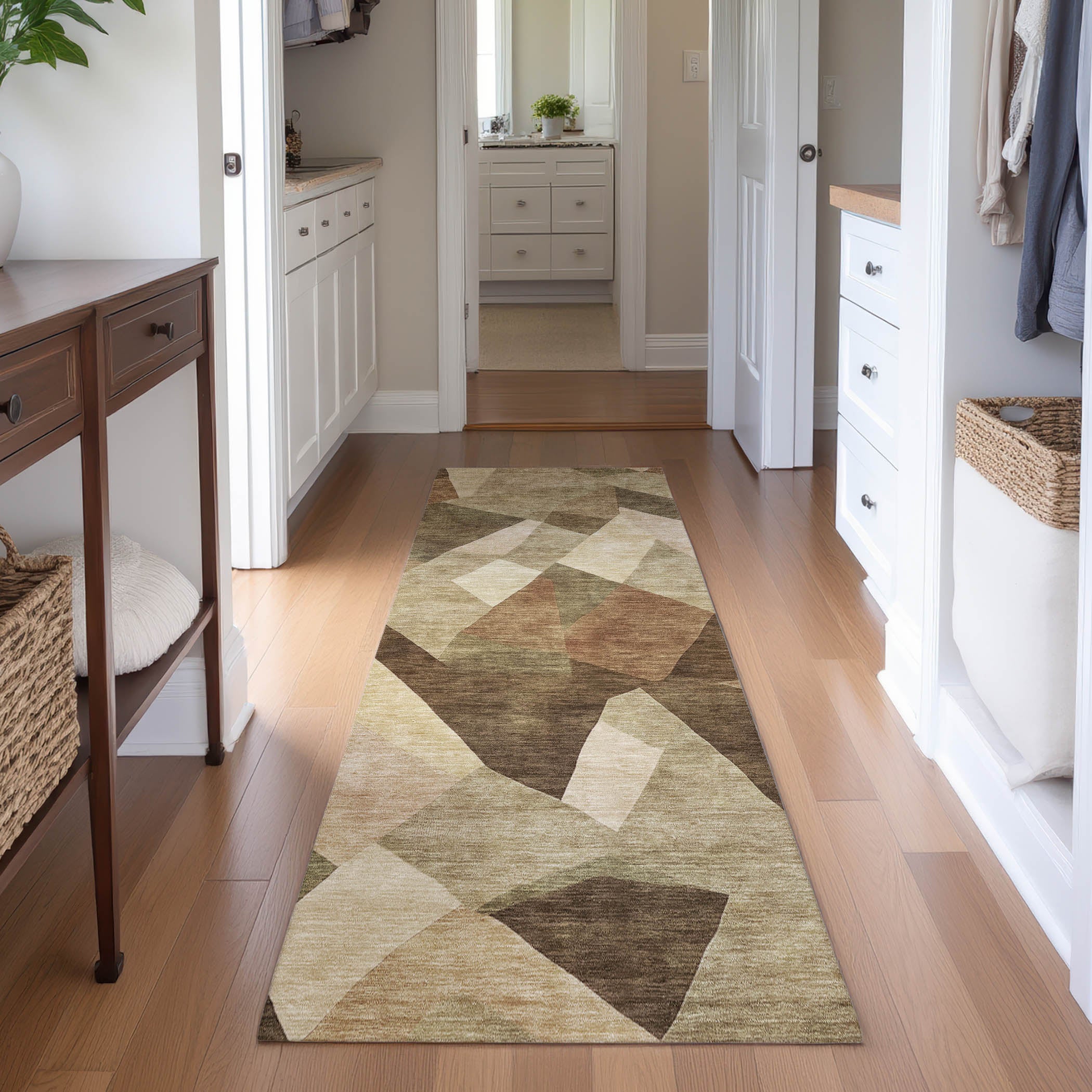 Lisbon Machine Washable Transitional Brown Rug 2'3" x 7'6" #shape_Runner