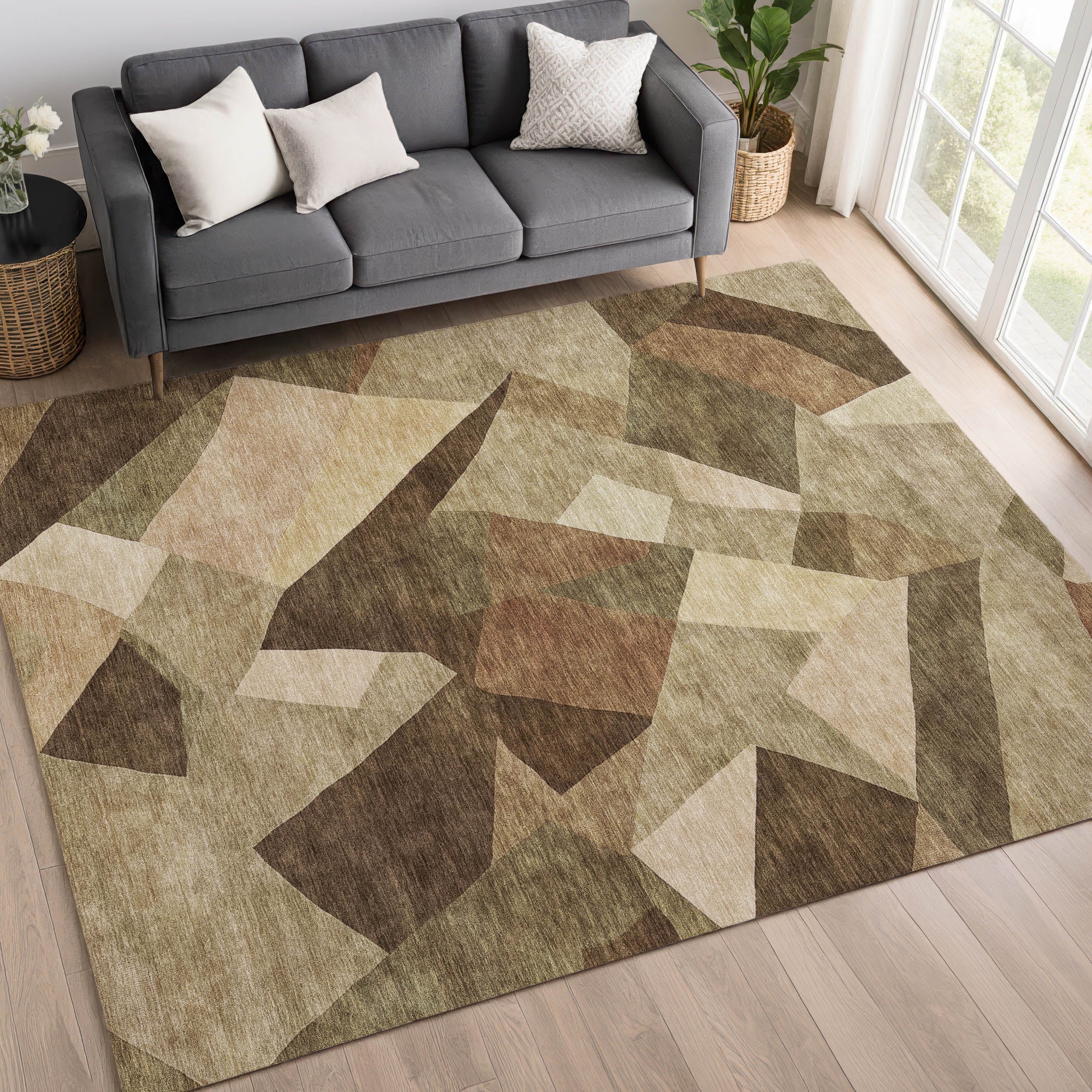 Lisbon Machine Washable Transitional Brown Rug 3' x 5' #shape_Rectangle