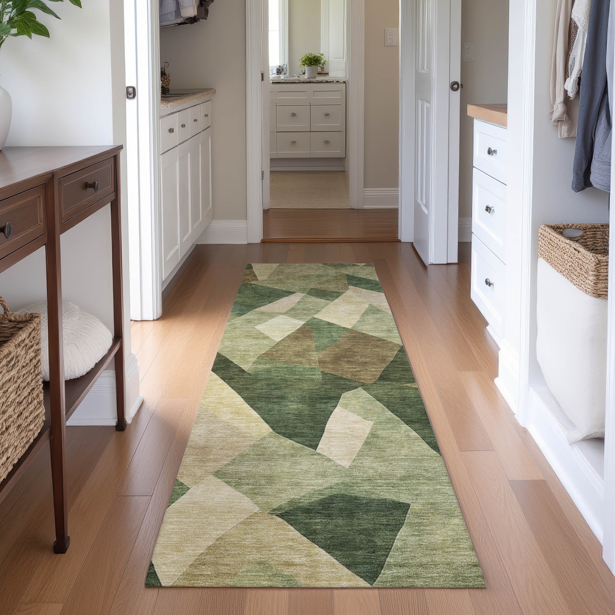 Lisbon Machine Washable Transitional Green Rug 2'3" x 7'6" #shape_Runner