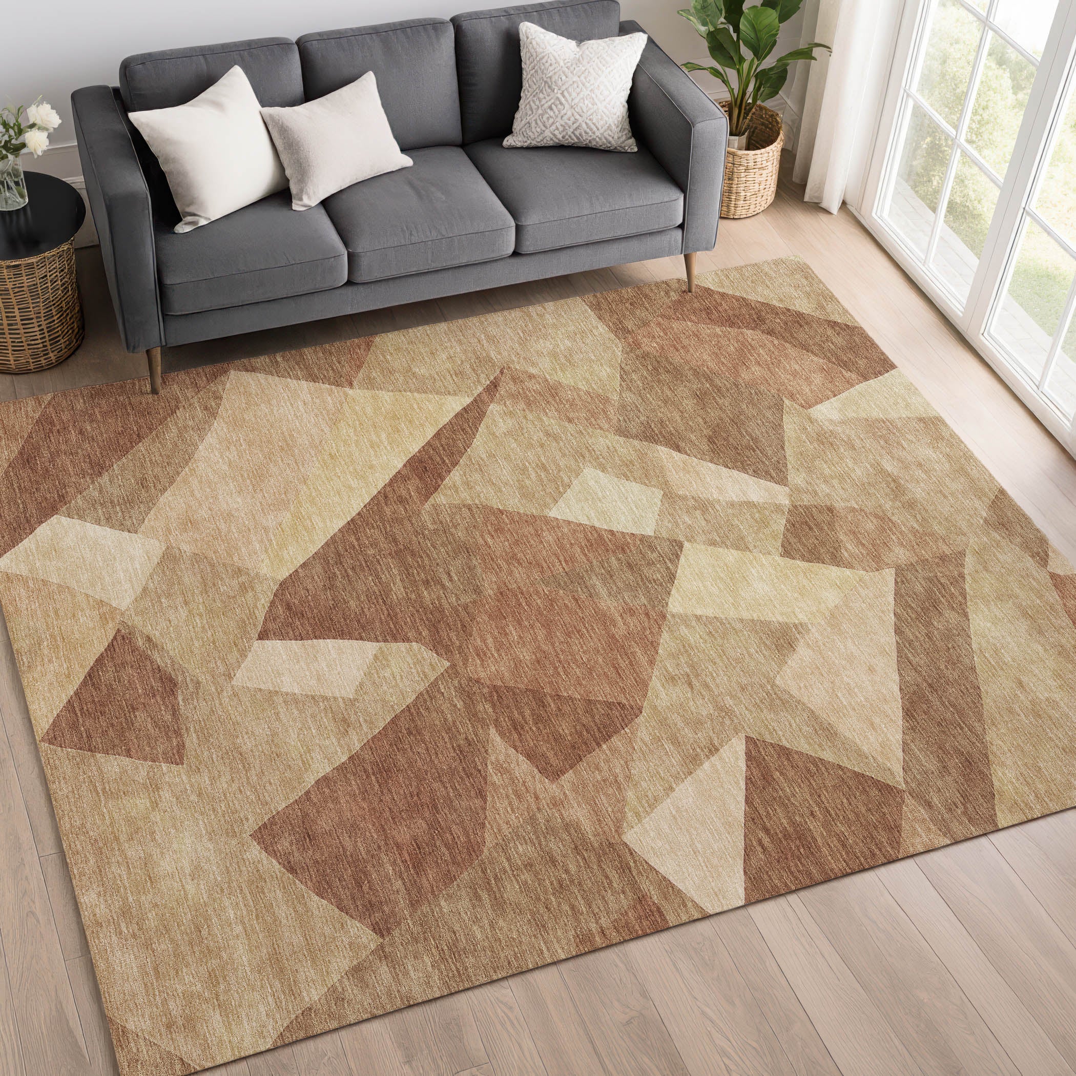 Lisbon Machine Washable Transitional Paprika Orange Rug 3' x 5' #shape_Rectangle