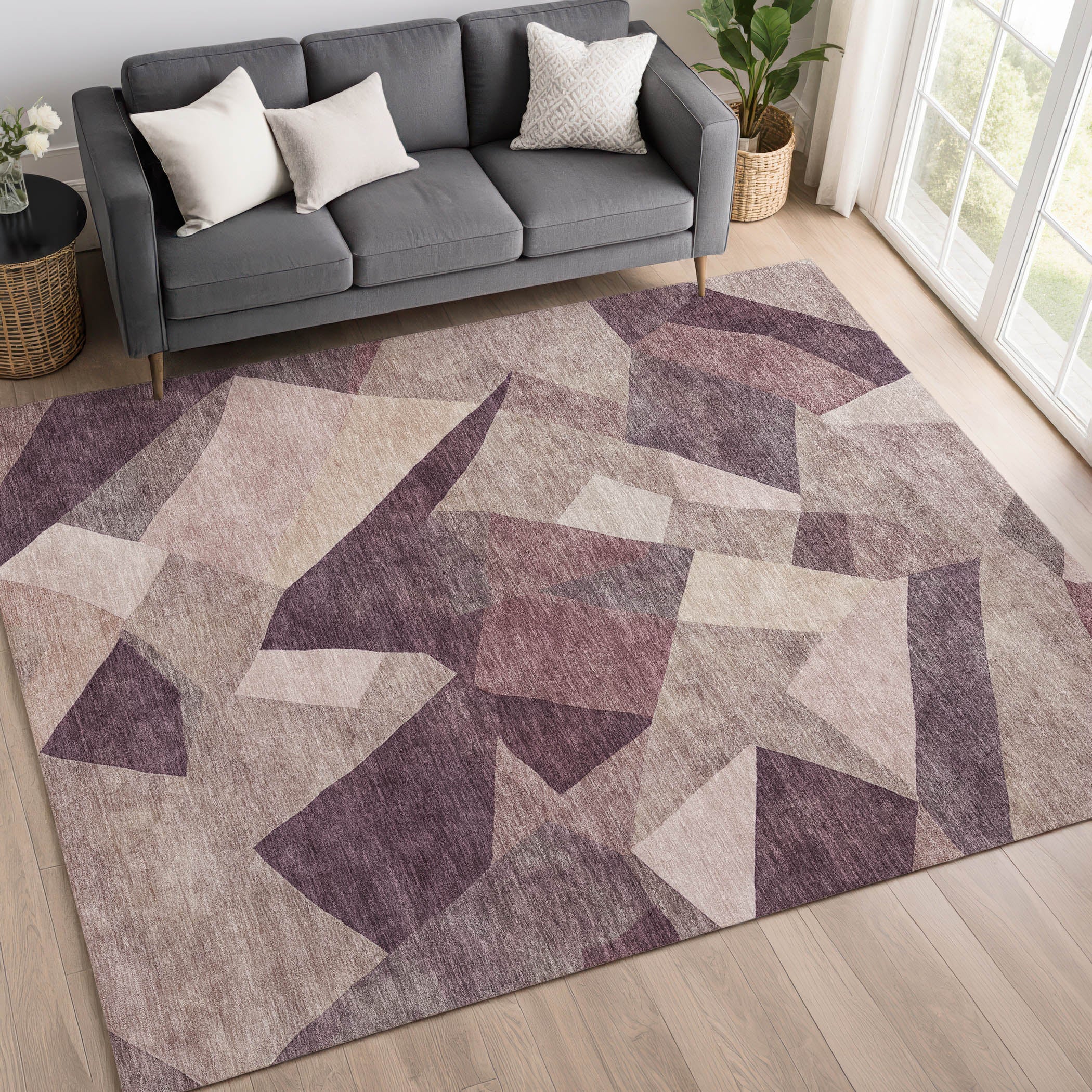 Lisbon Machine Washable Transitional Plum Purple Rug 3' x 5' #shape_Rectangle