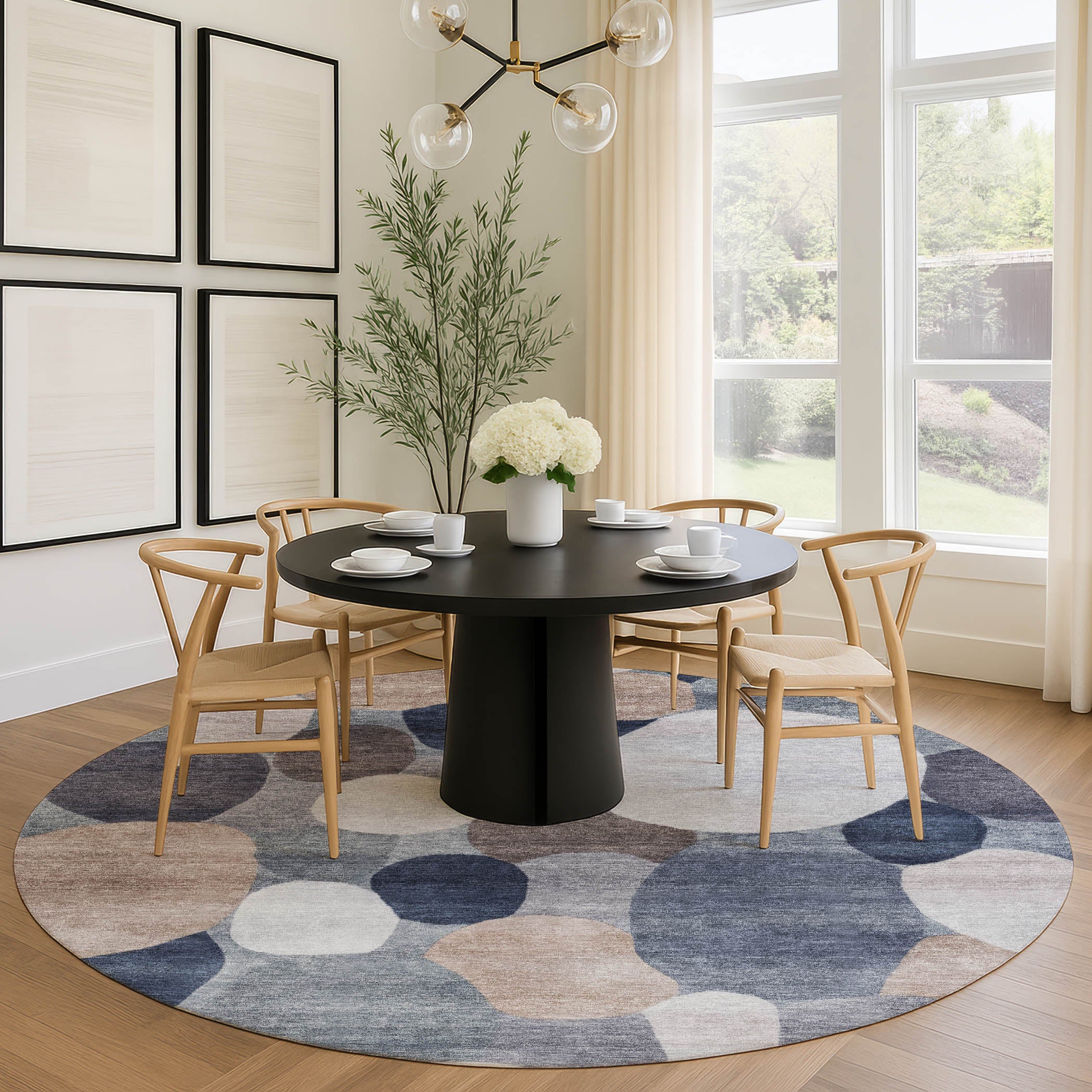 Baku Machine Washable Transitional Blue Rug 8' x 8' #shape_Round