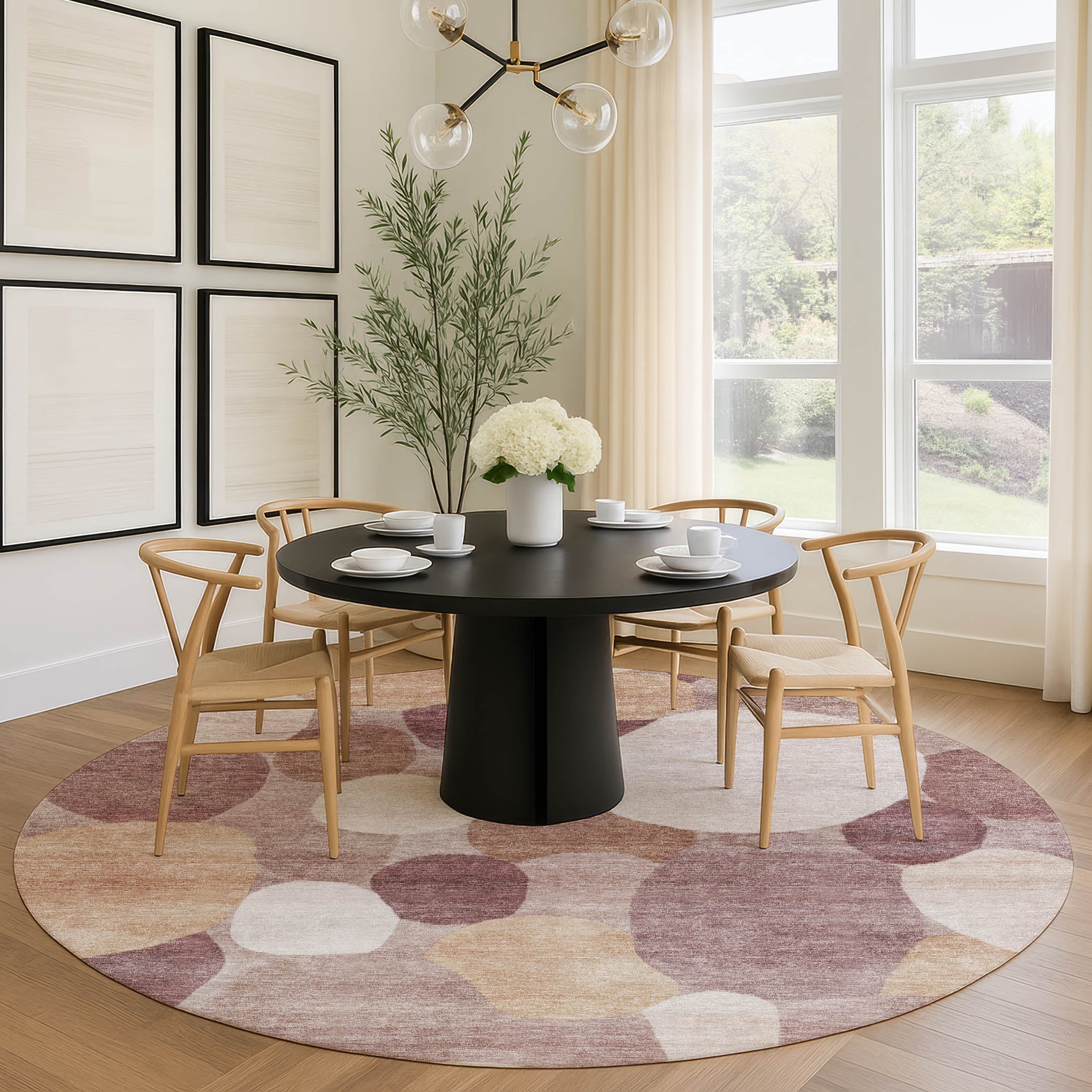 Baku Machine Washable Transitional Blush Pink Rug 8' x 8' #shape_Round