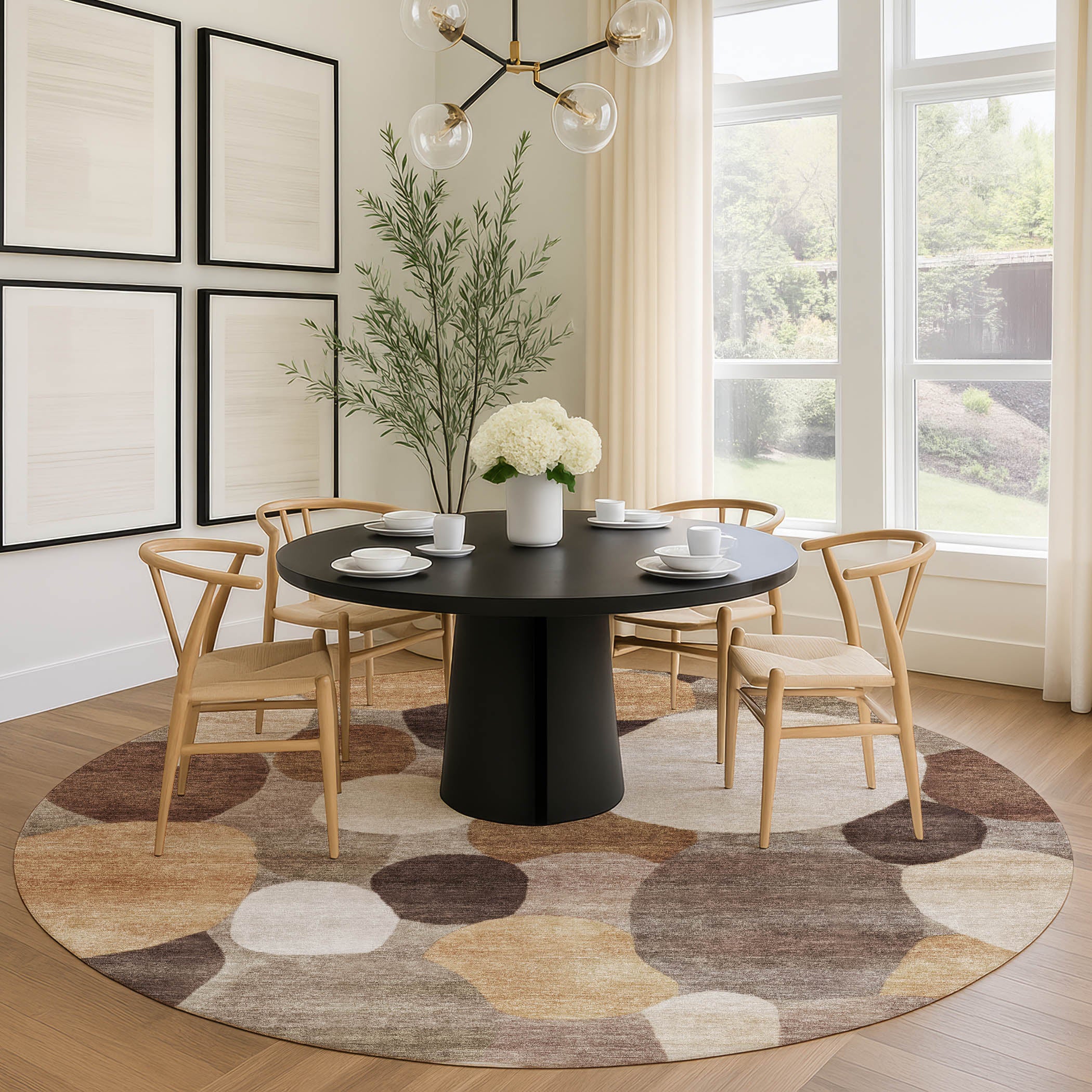 Baku Machine Washable Transitional Brown Rug 8' x 8' #shape_Round