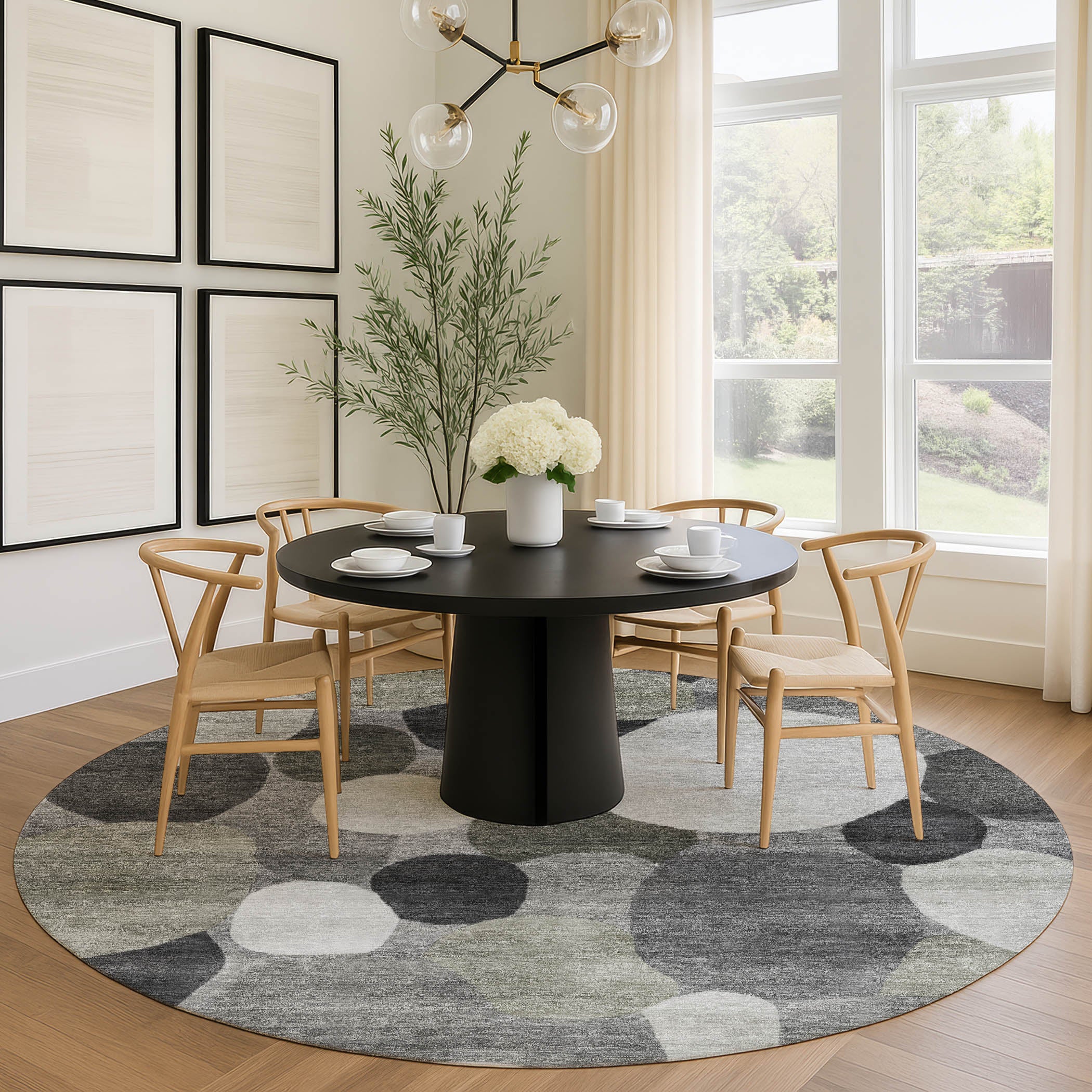 Baku Machine Washable Transitional Gray Rug 8' x 8' #shape_Round