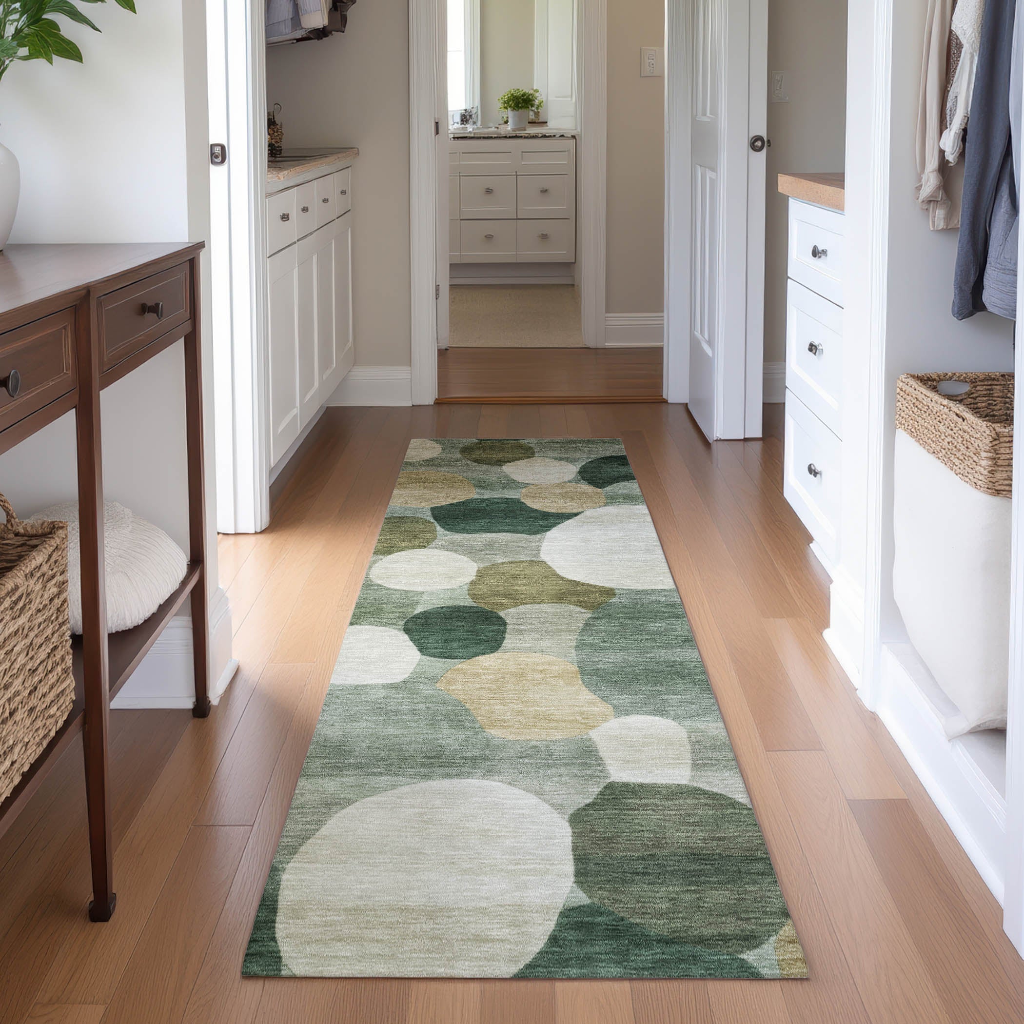 Baku Machine Washable Transitional Green Rug 2'3" x 7'6" #shape_Runner