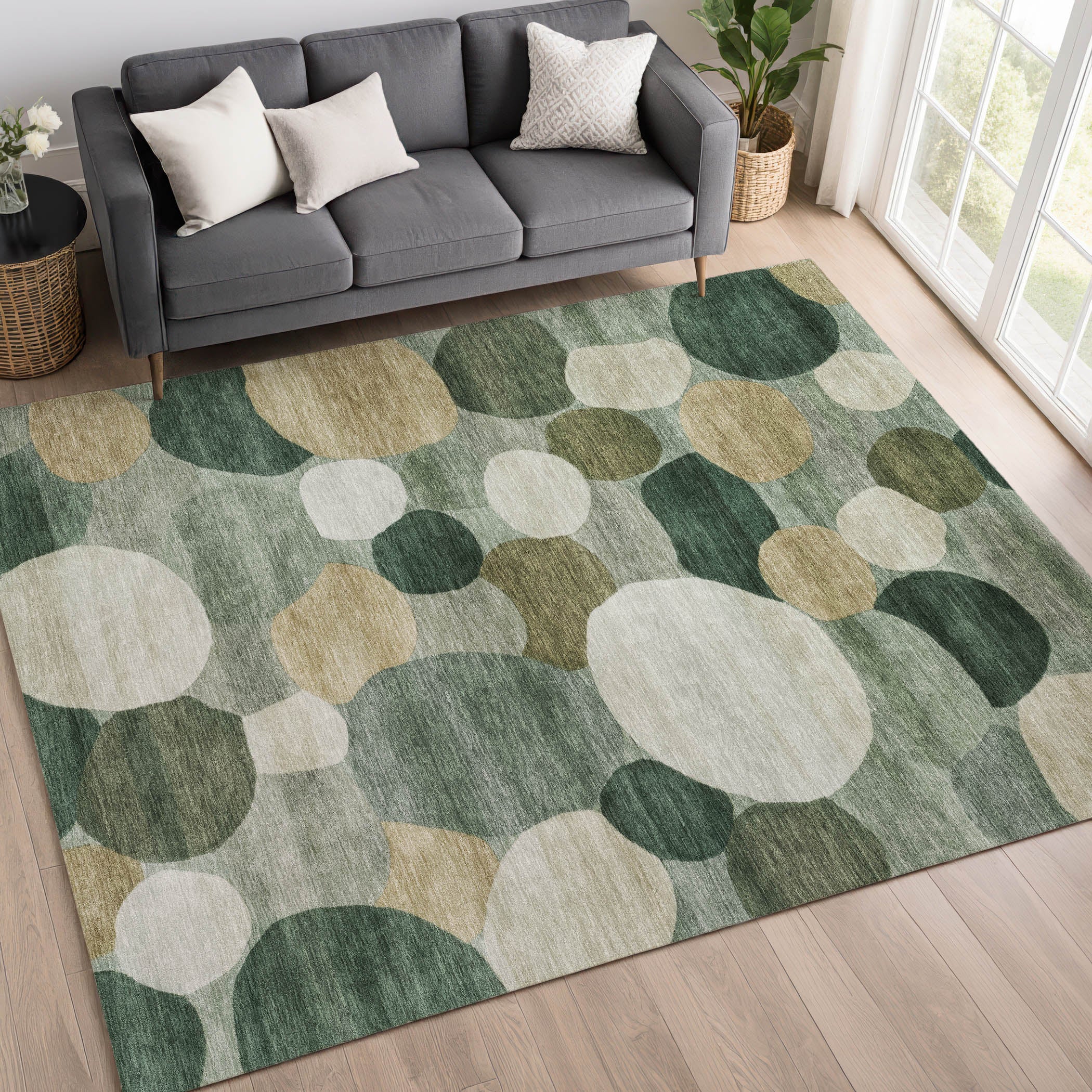 Baku Machine Washable Transitional Green Rug 3' x 5' #shape_Rectangle