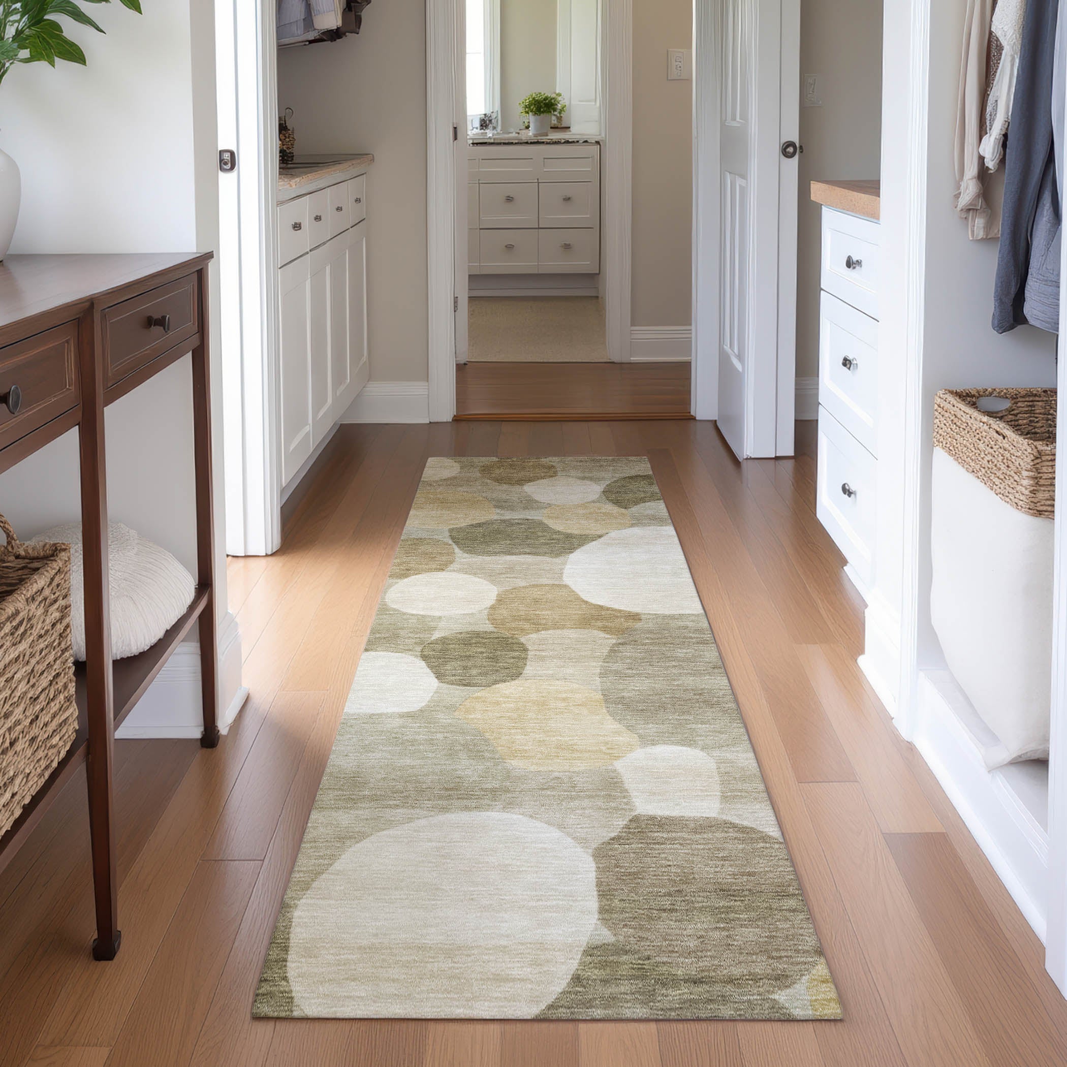 Baku Machine Washable Transitional Khaki Brown Rug 2'3" x 7'6" #shape_Runner