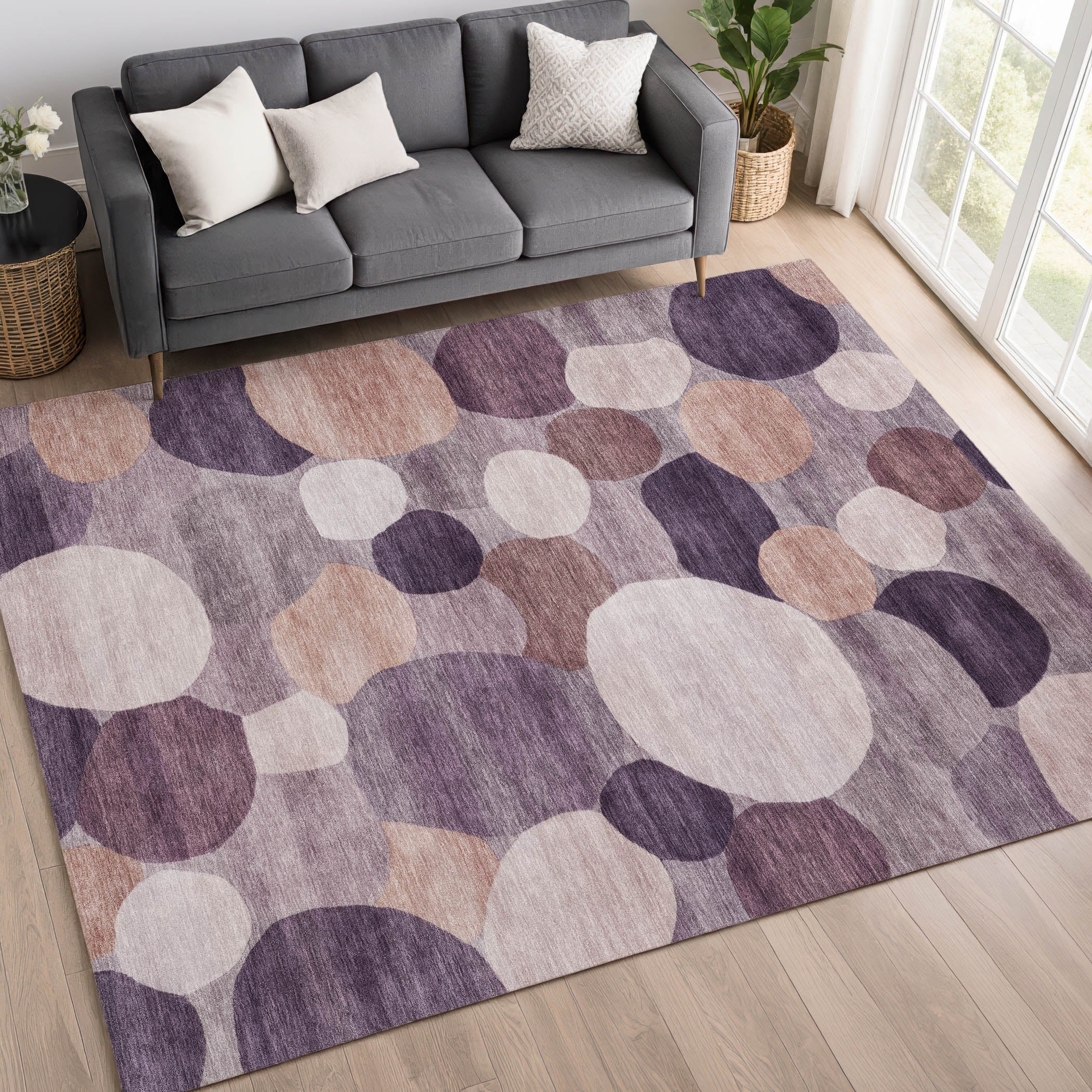 Baku Machine Washable Transitional Plum Purple Rug 3' x 5' #shape_Rectangle