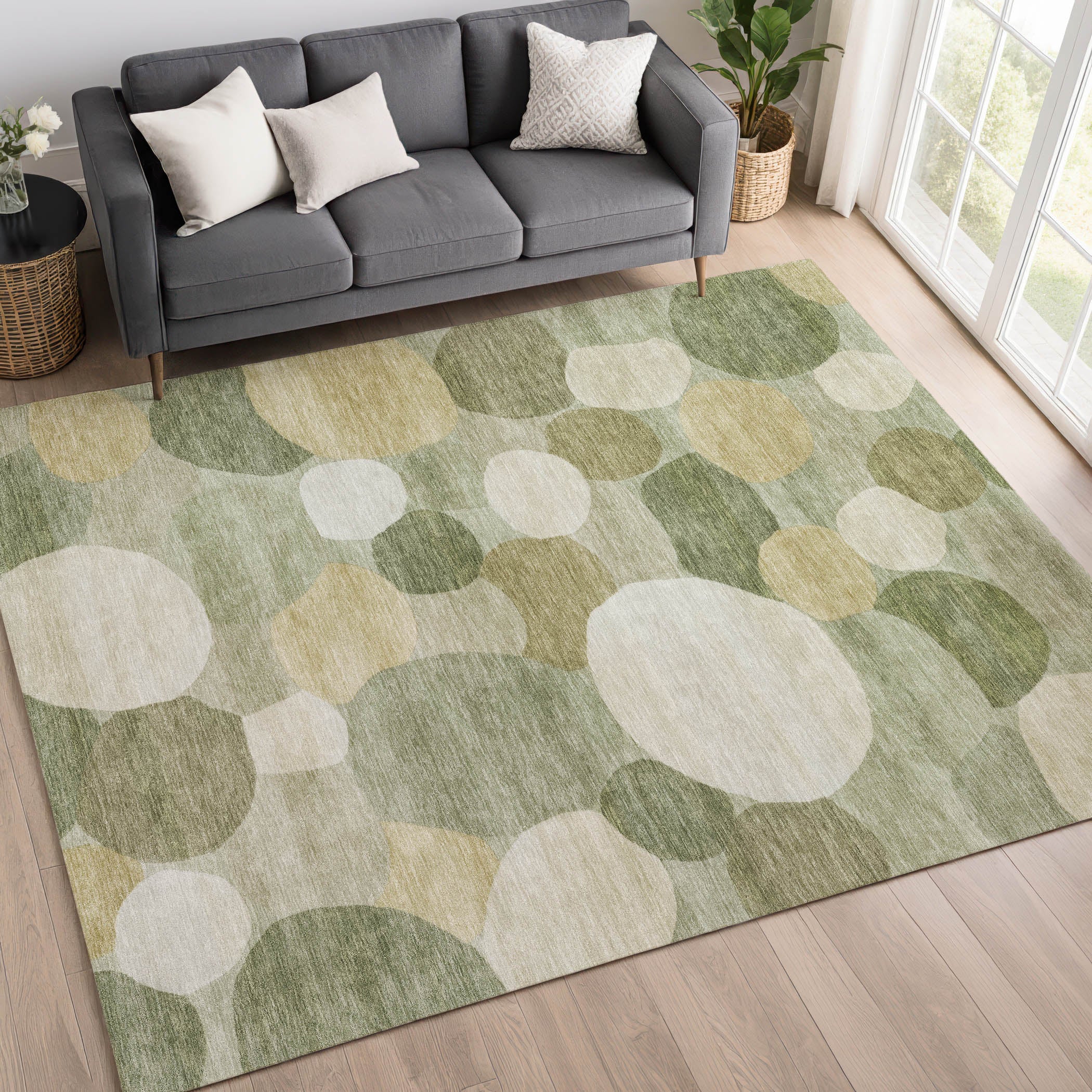 Baku Machine Washable Transitional Sage Green Rug 3' x 5' #shape_Rectangle