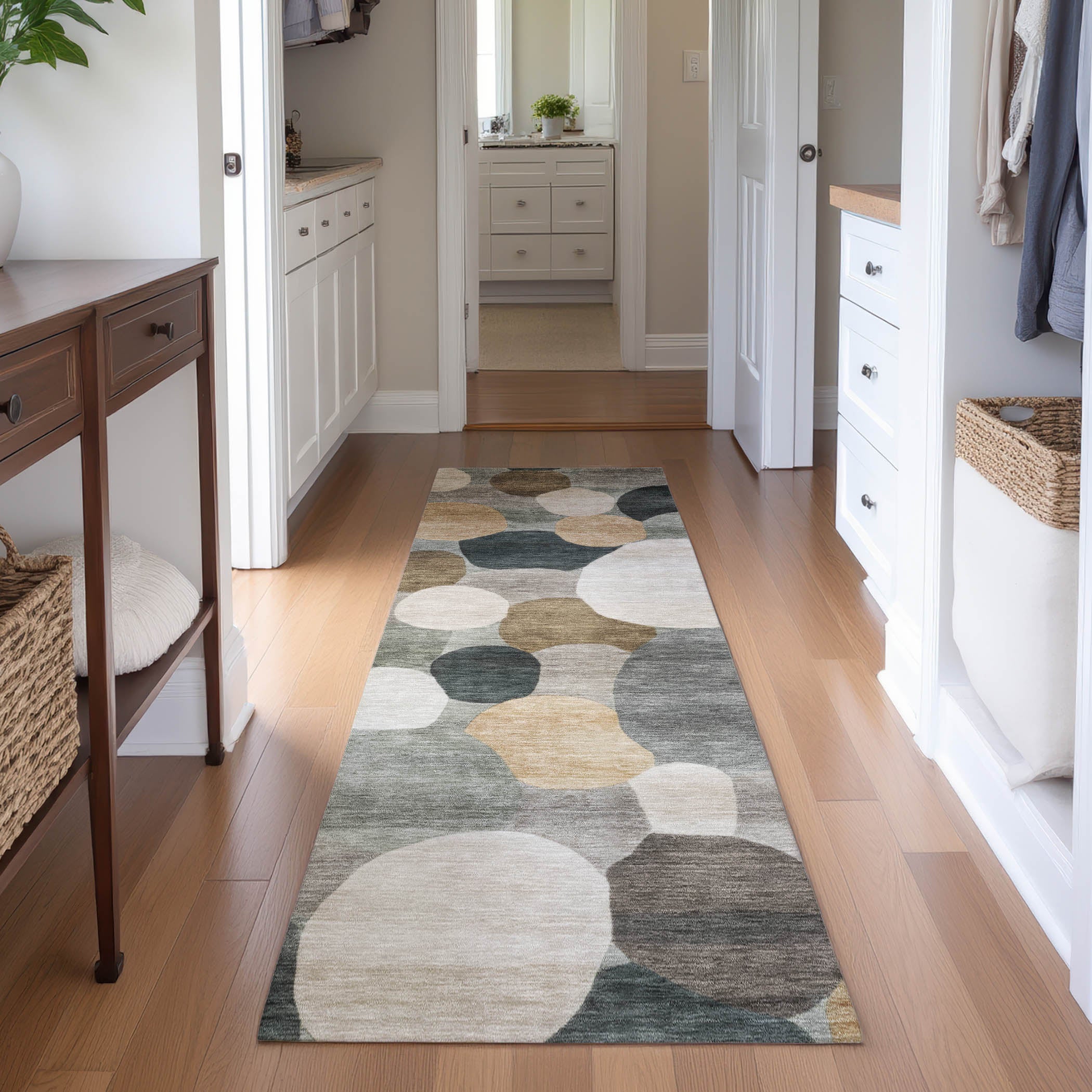 Baku Machine Washable Transitional Taupe Brown Rug 2'3" x 7'6" #shape_Runner