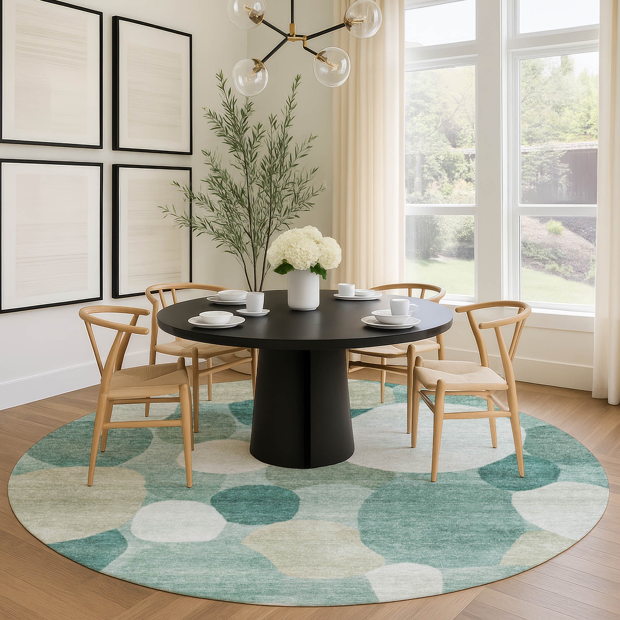 Baku Machine Washable Transitional Teal Rug 8' x 8' #shape_Round