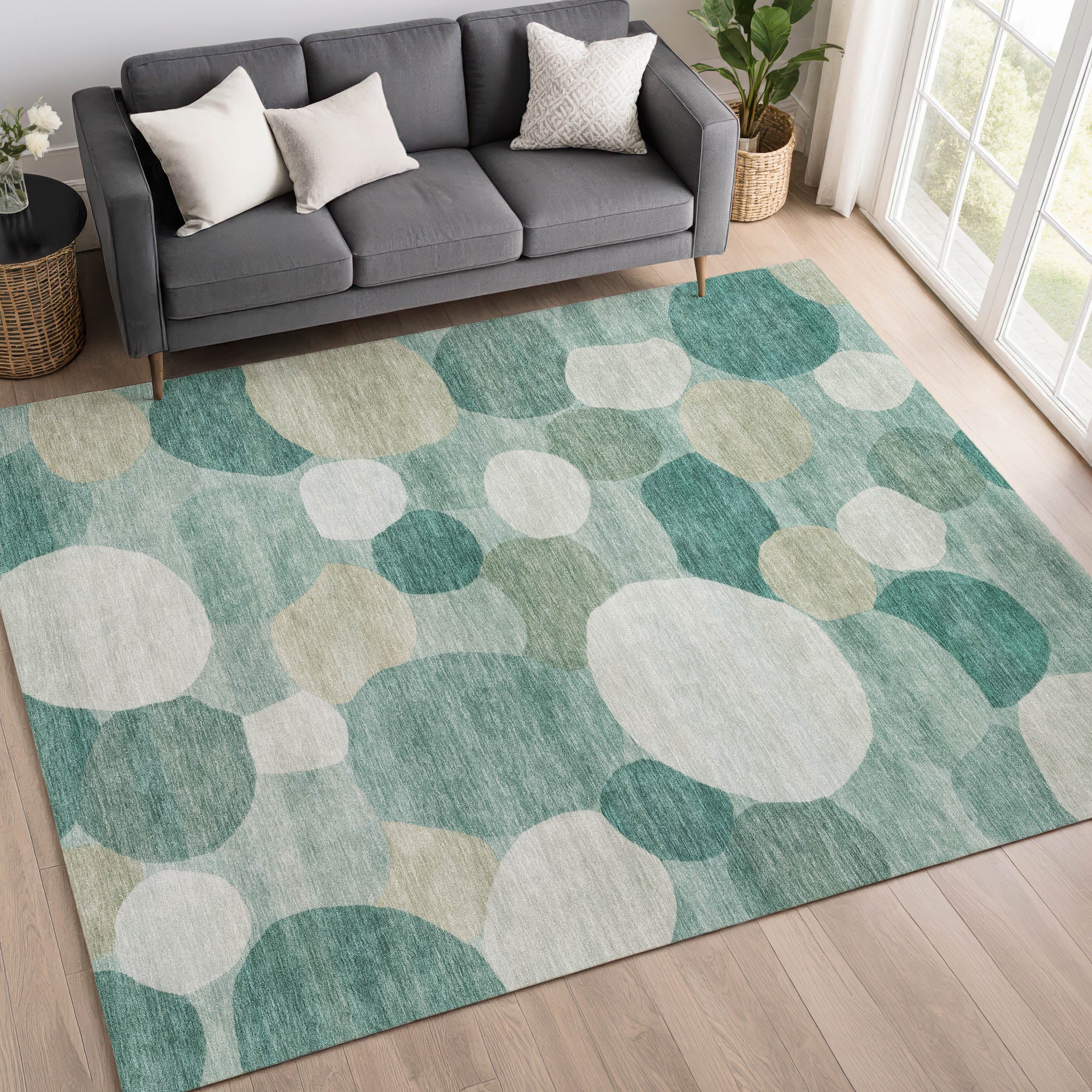 Baku Machine Washable Transitional Teal Rug 3' x 5' #shape_Rectangle