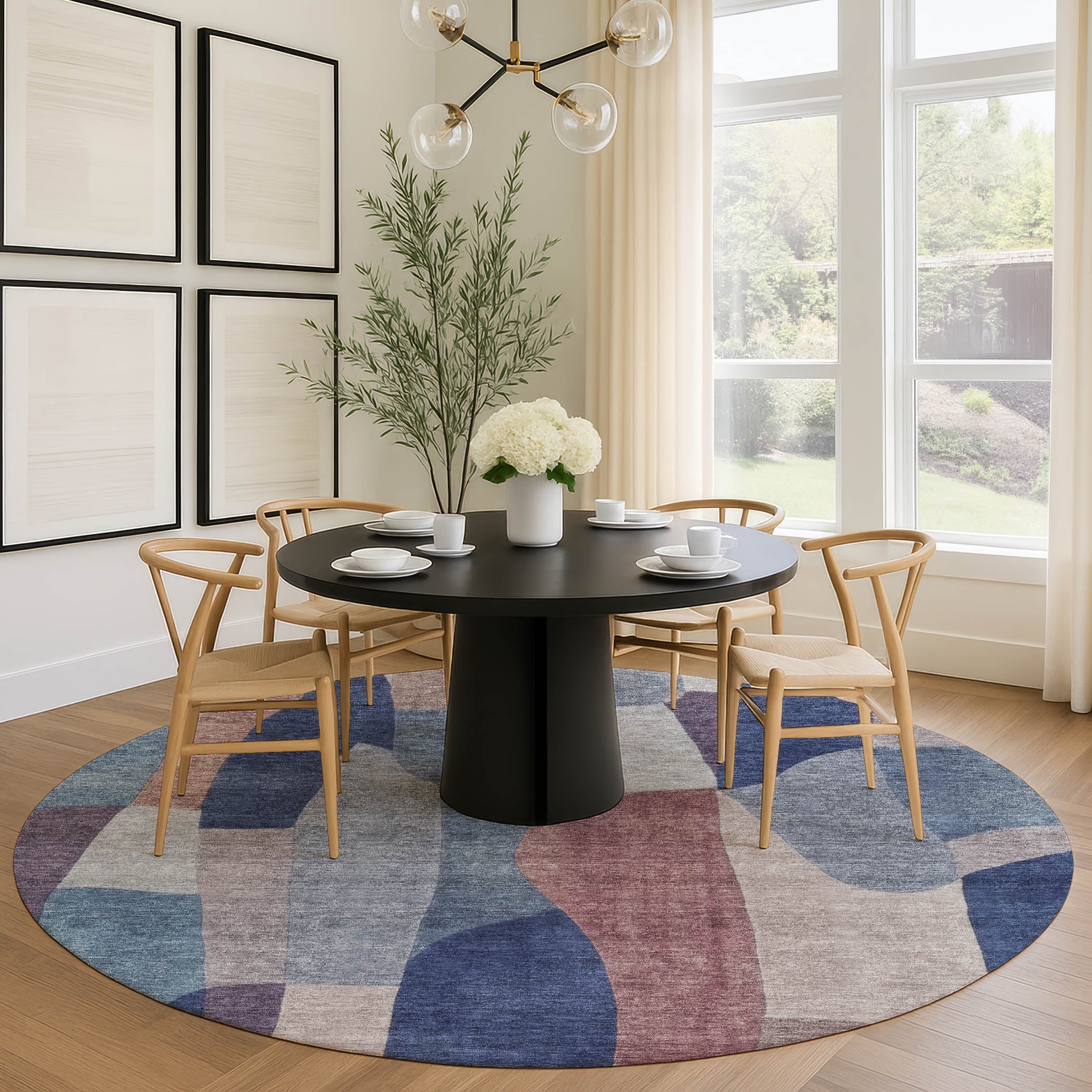 Cusco Machine Washable Transitional Blue Rug 8' x 8' #shape_Round
