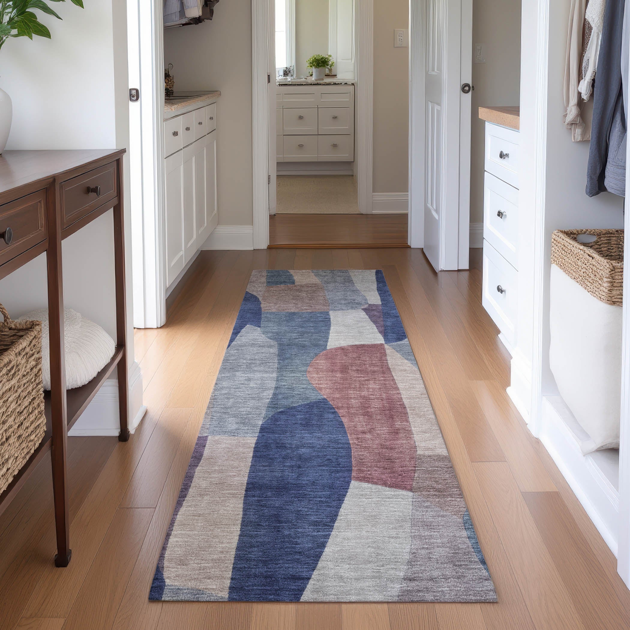 Cusco Machine Washable Transitional Blue Rug 2'3" x 7'6" #shape_Runner