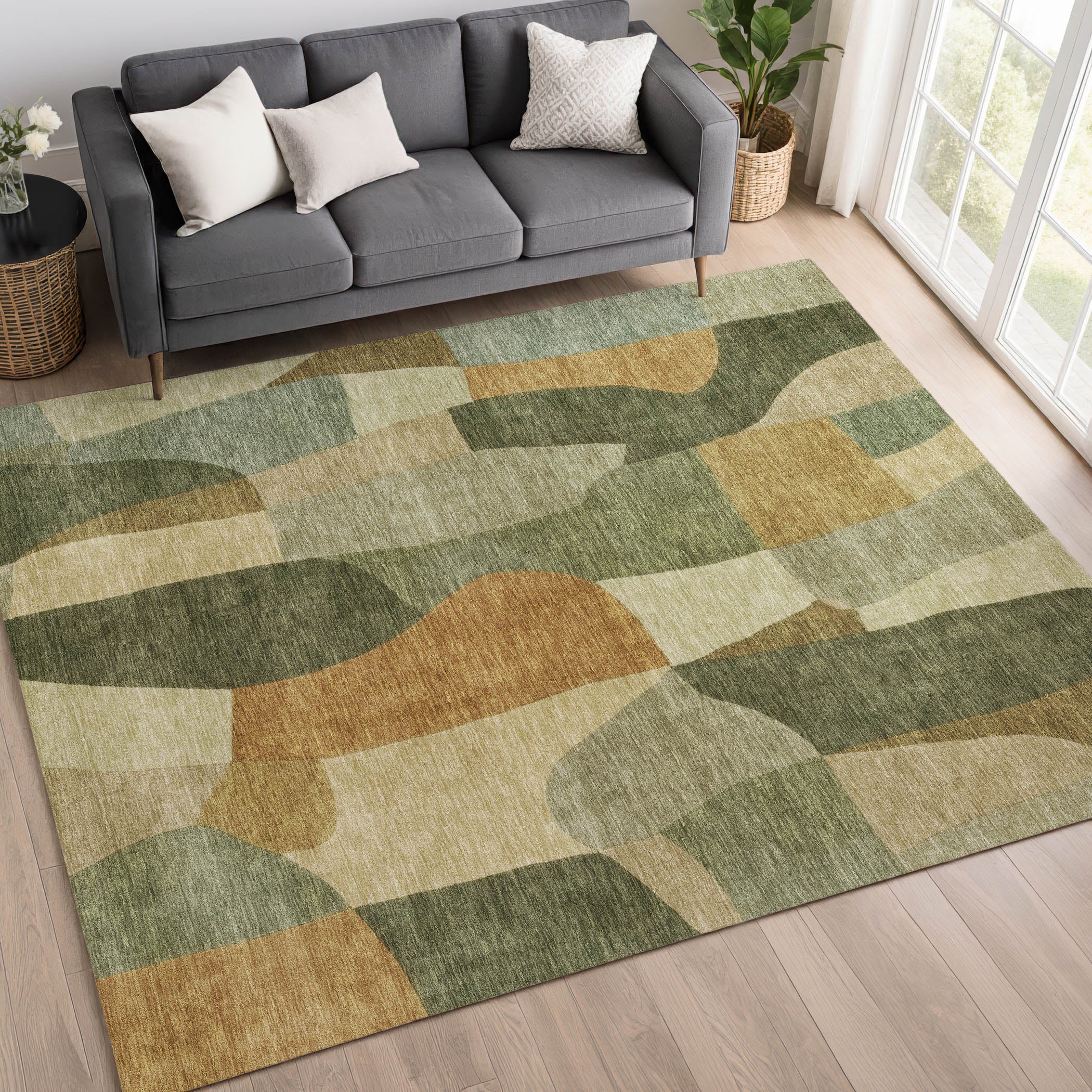 Cusco Machine Washable Transitional Fern Green Rug 3' x 5' #shape_Rectangle