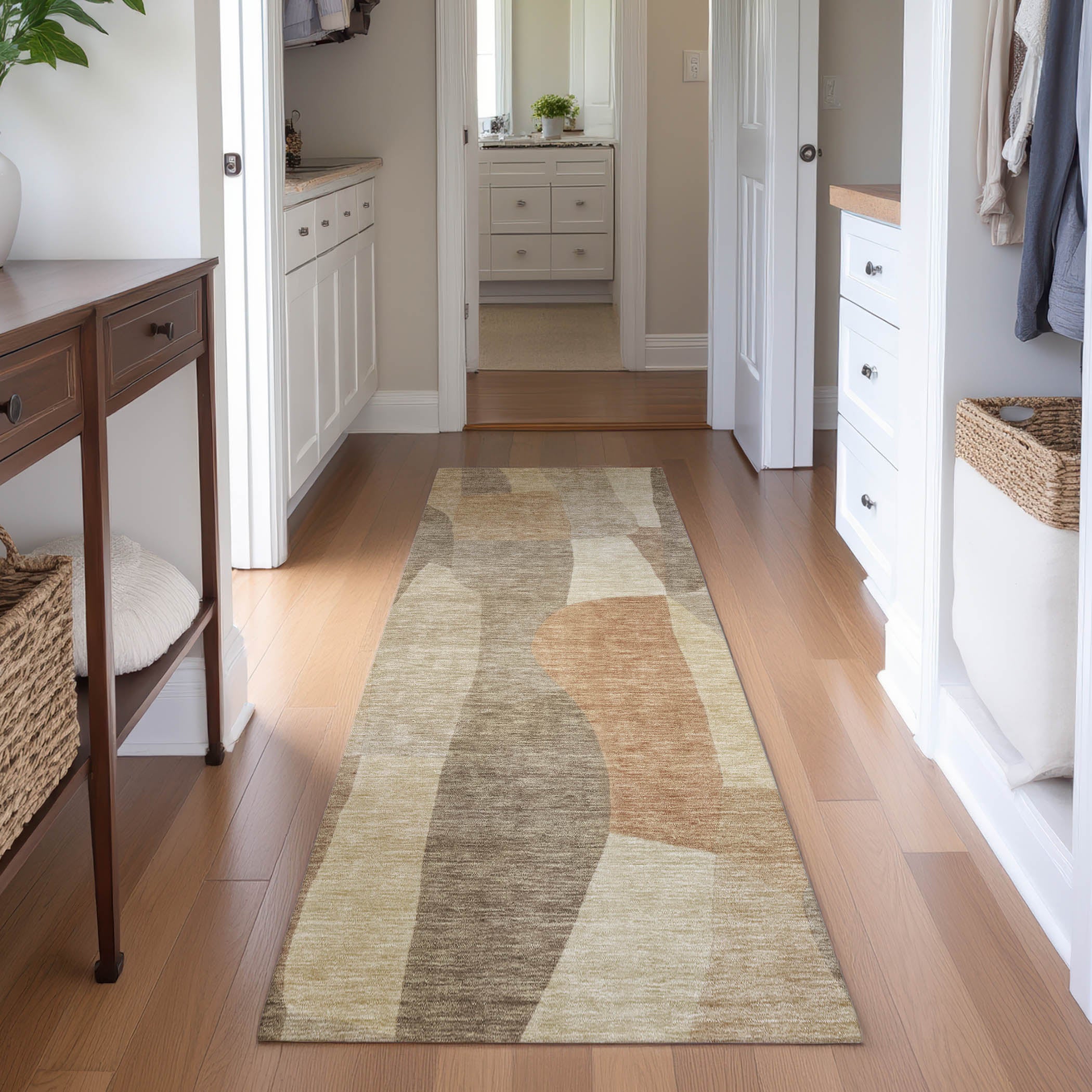 Cusco Machine Washable Transitional Khaki Brown Rug 2'3" x 7'6" #shape_Runner