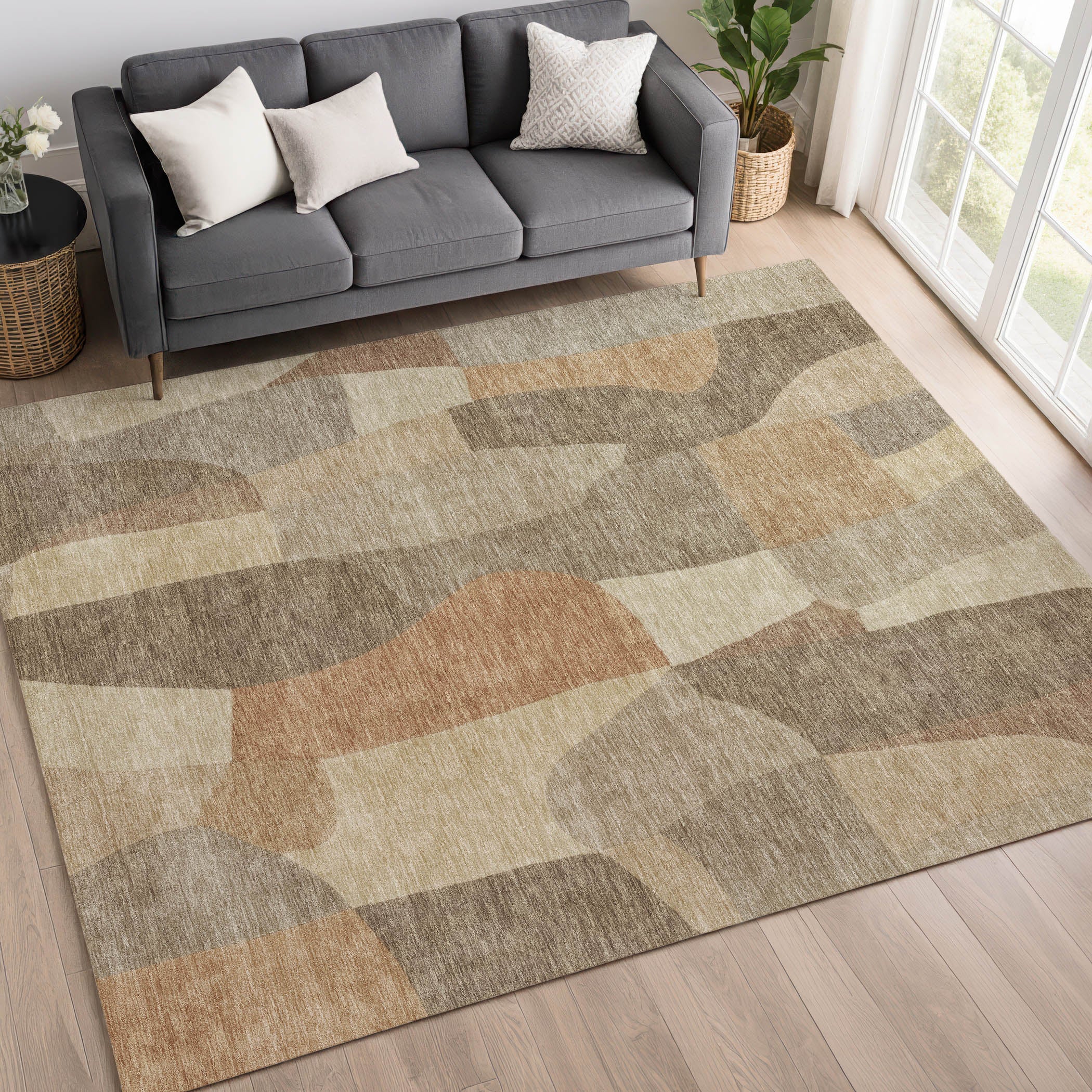 Cusco Machine Washable Transitional Khaki Brown Rug 3' x 5' #shape_Rectangle