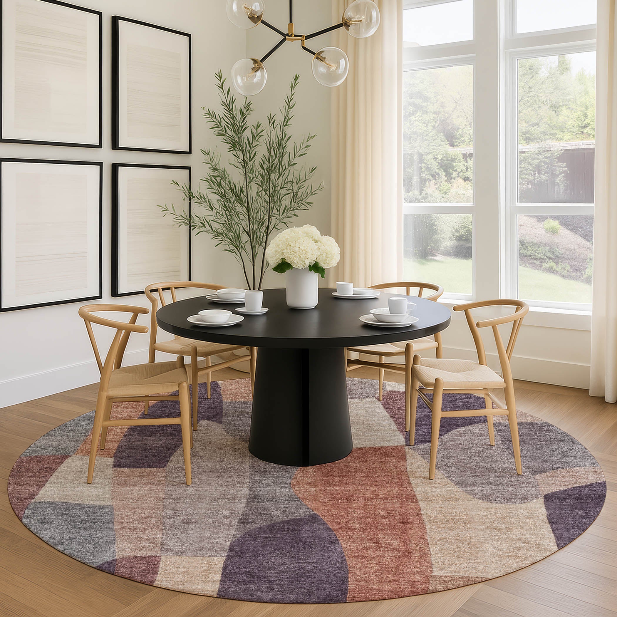 Cusco Machine Washable Transitional Plum Purple Rug 8' x 8' #shape_Round