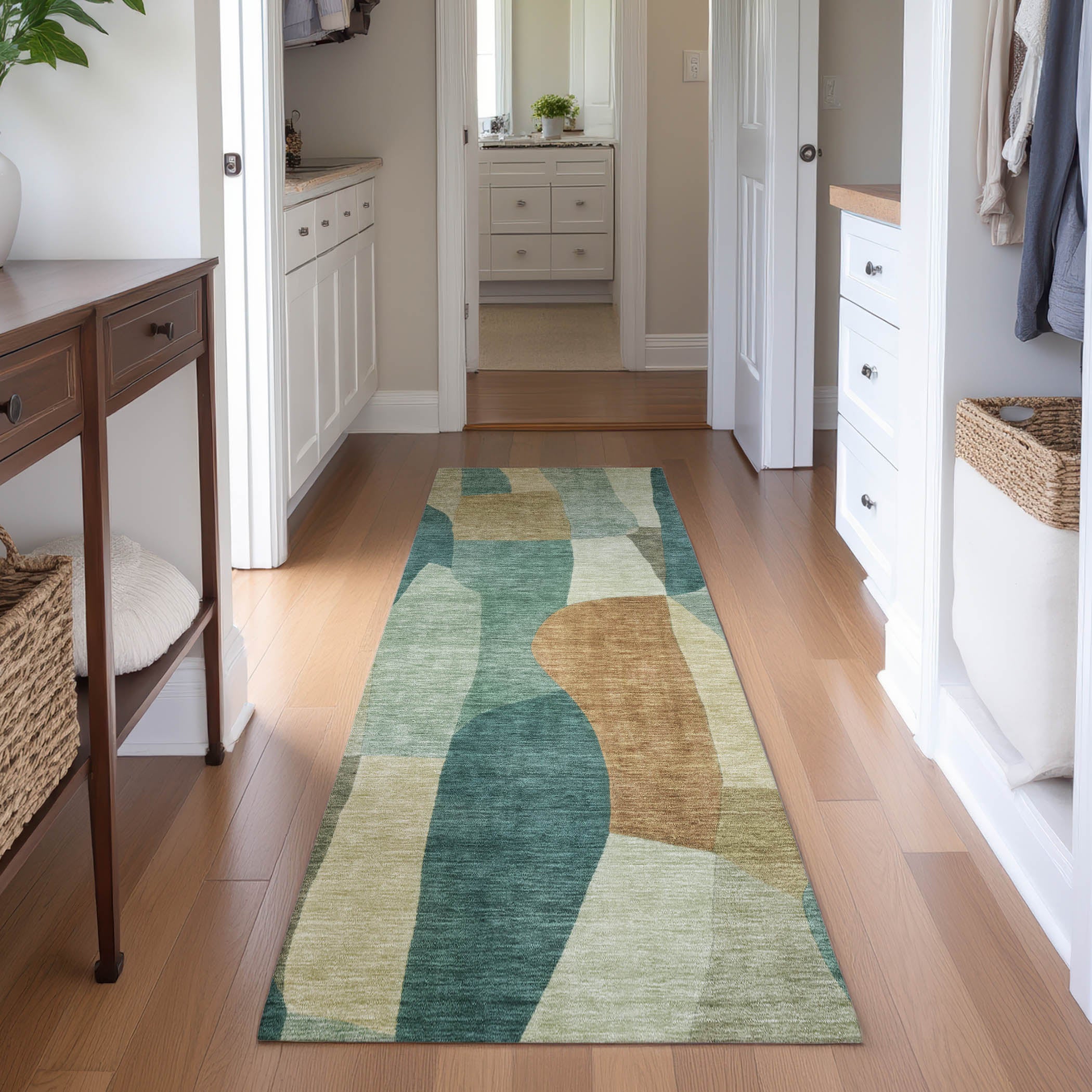 Cusco Machine Washable Transitional Teal Rug 2'3" x 7'6" #shape_Runner