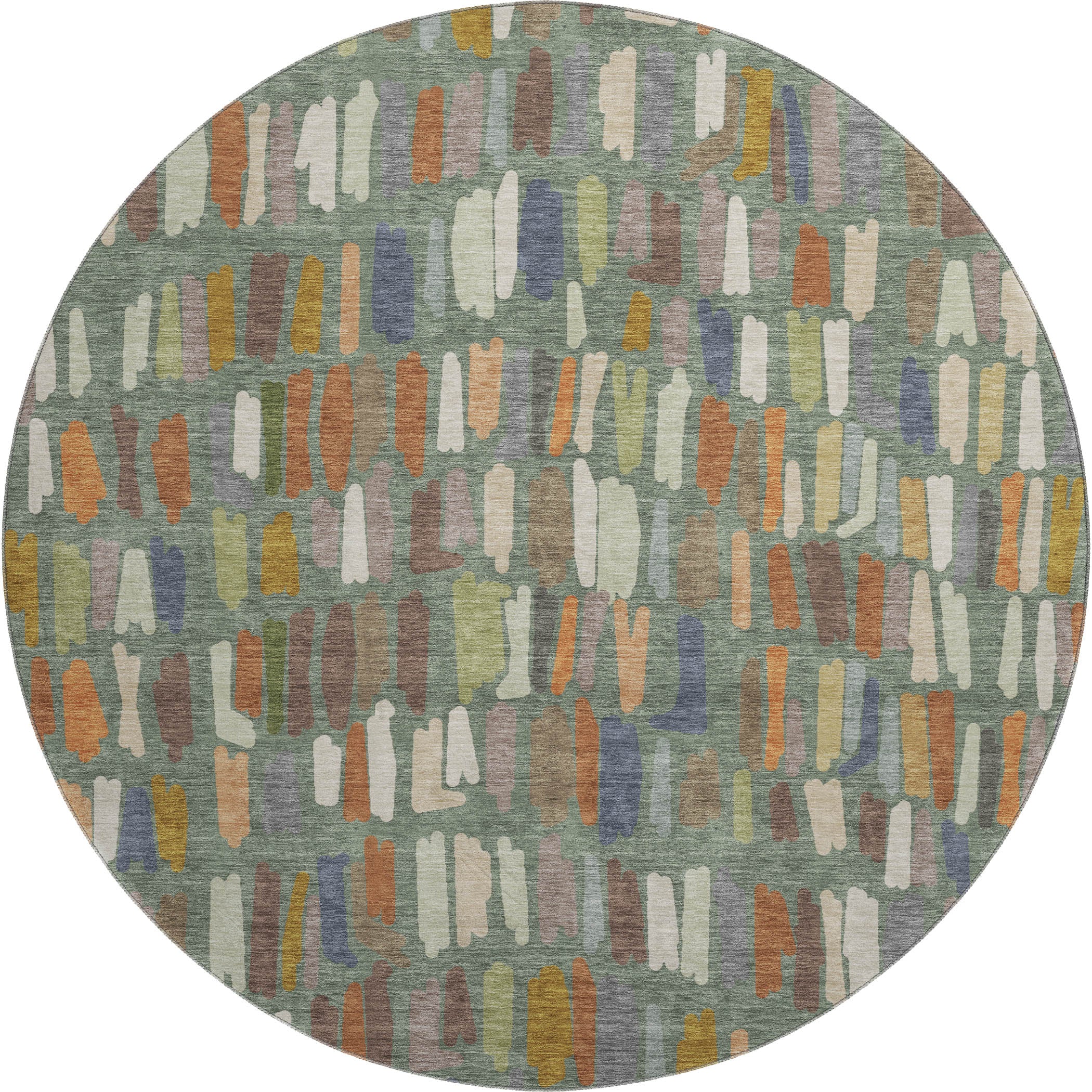 Oaxaca Machine Washable Transitional Basil Green Rug 8' x 8' #shape_Round