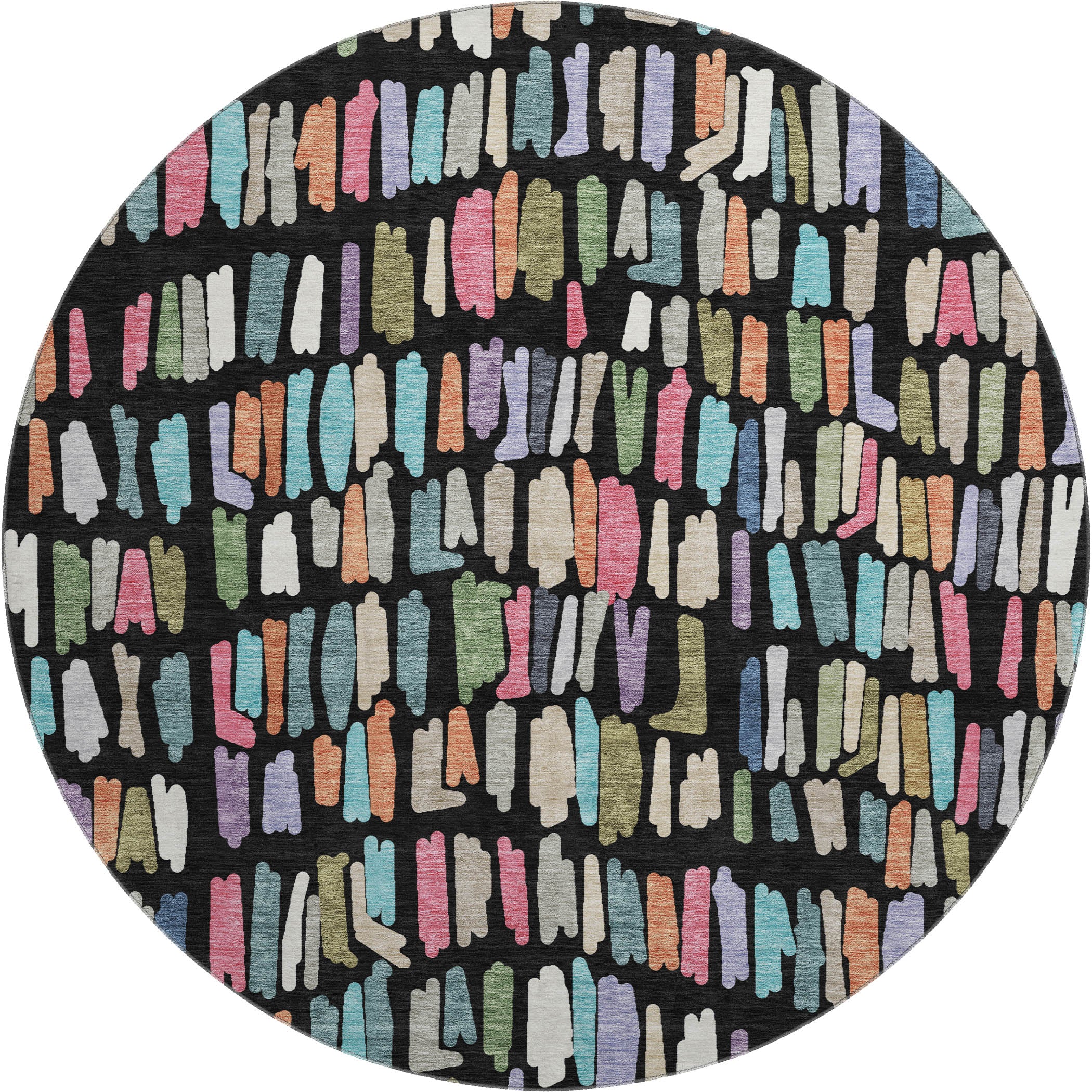 Oaxaca Machine Washable Transitional Black Rug 8' x 8' #shape_Round