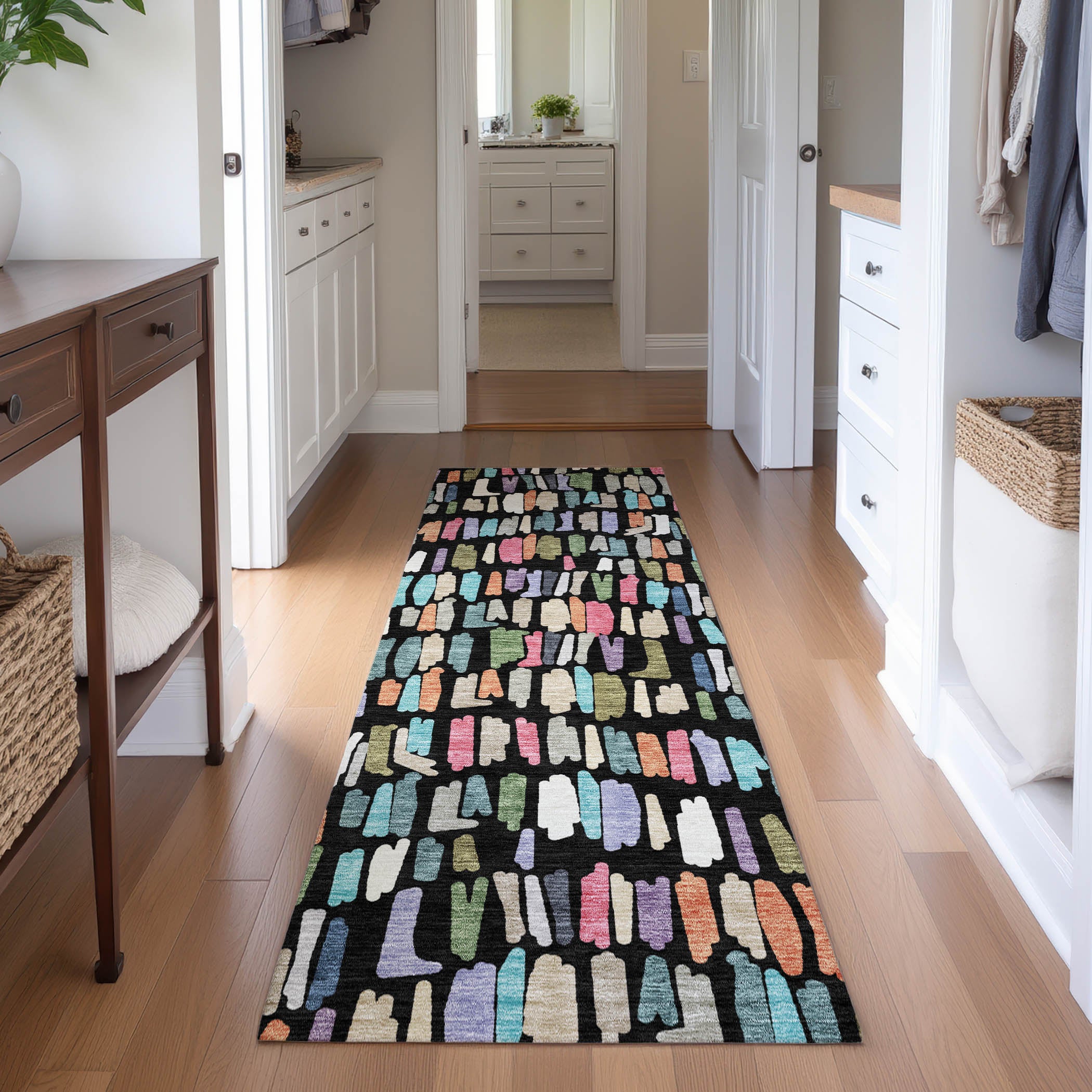Oaxaca Machine Washable Transitional Black Rug 2'3" x 7'6" #shape_Runner
