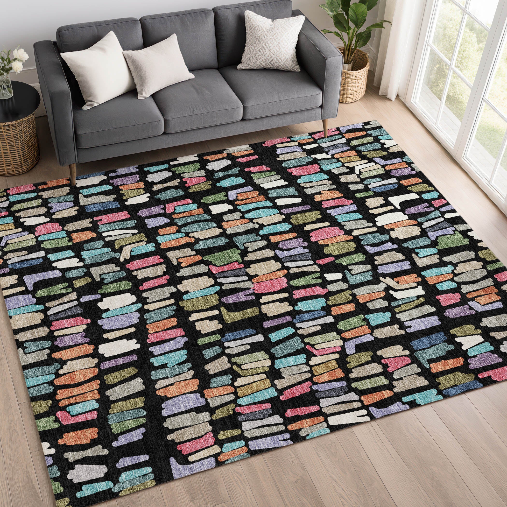 Oaxaca Machine Washable Transitional Black Rug 3' x 5' #shape_Rectangle