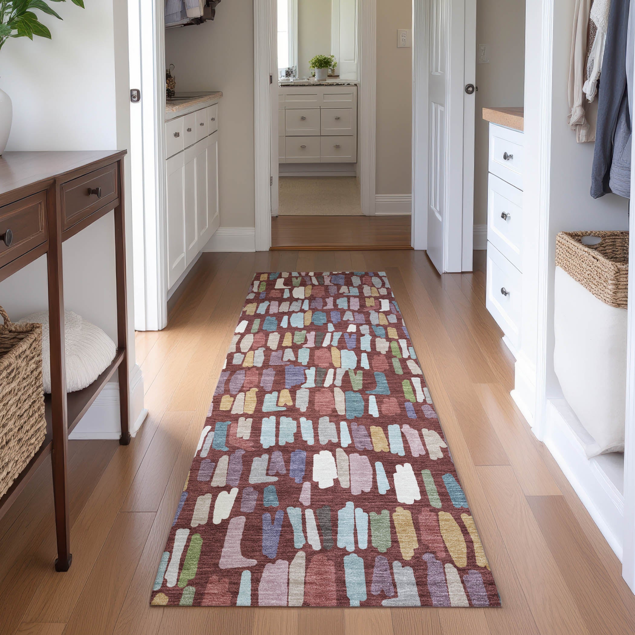 Oaxaca Machine Washable Transitional Burgundy Red Rug 2'3" x 7'6" #shape_Runner