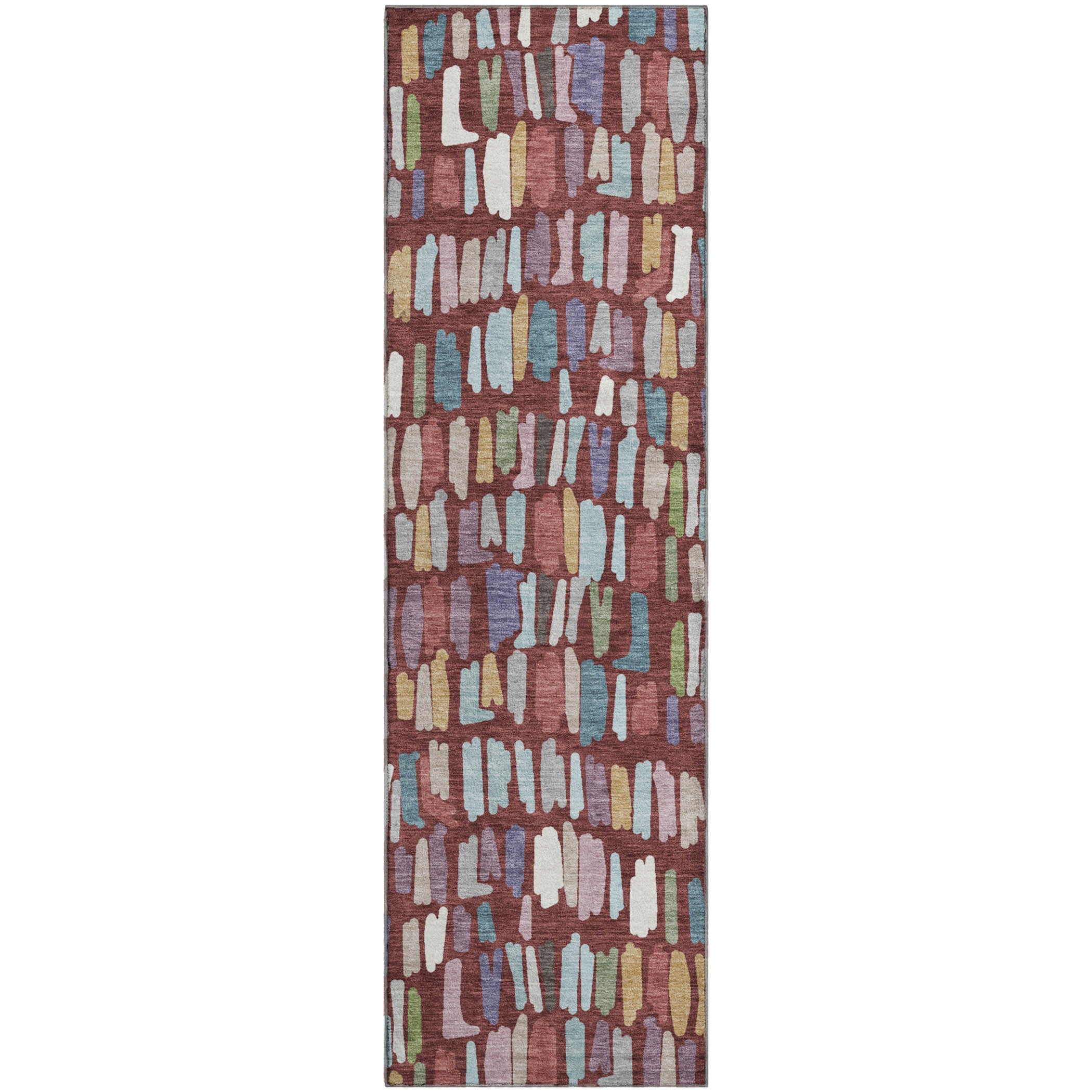 Oaxaca Machine Washable Transitional Burgundy Red Rug 2'3" x 7'6" #shape_Runner