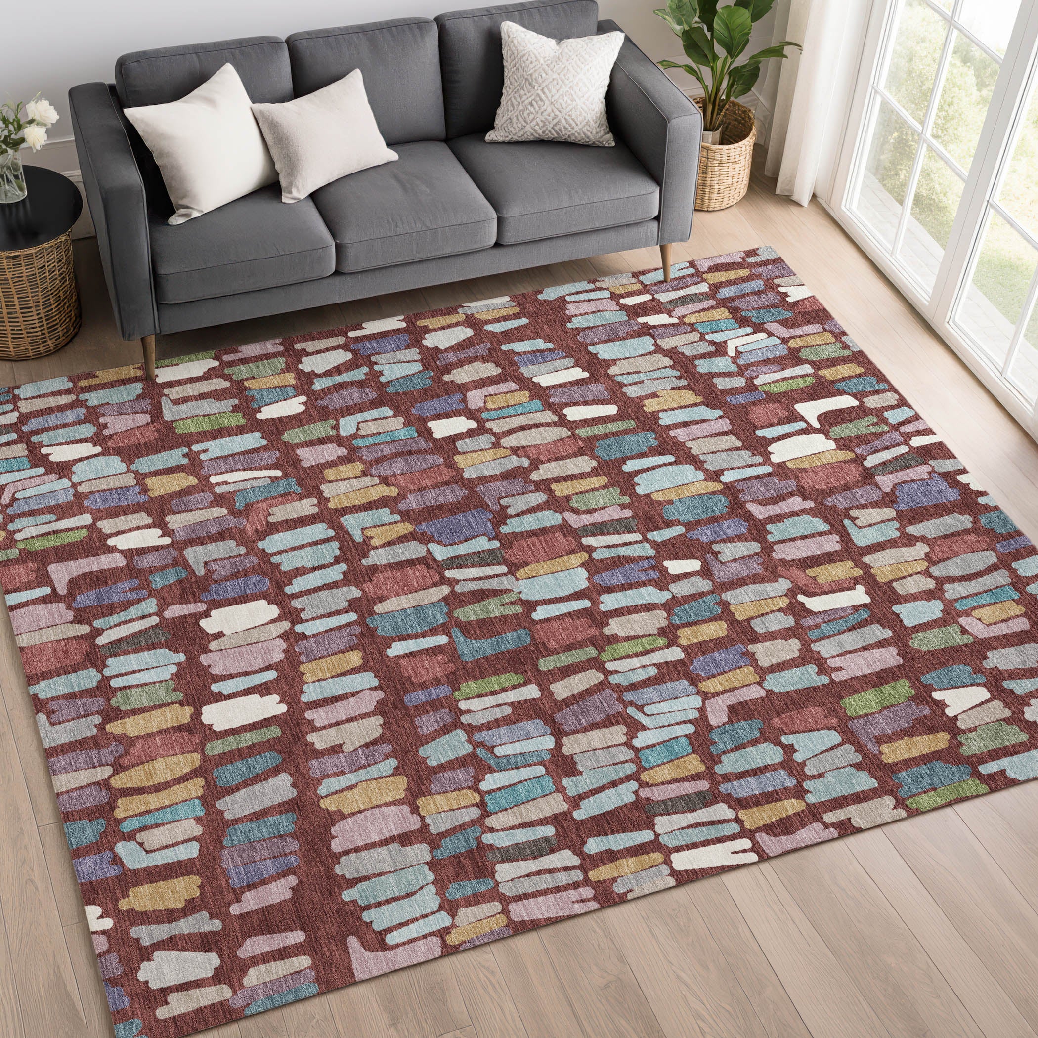 Oaxaca Machine Washable Transitional Burgundy Red Rug 3' x 5' #shape_Rectangle