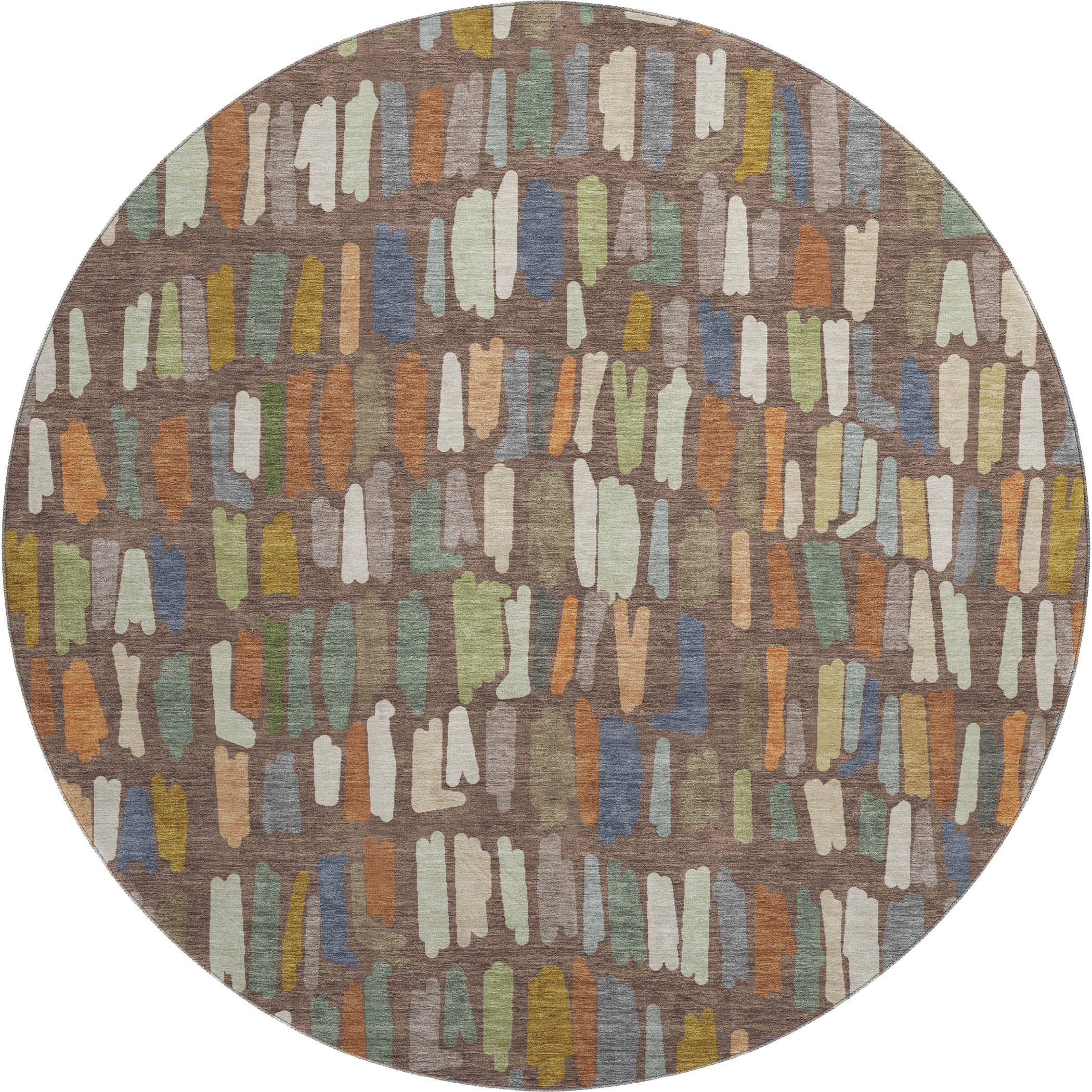 Oaxaca Machine Washable Transitional Chocolate Brown Rug 8' x 8' #shape_Round