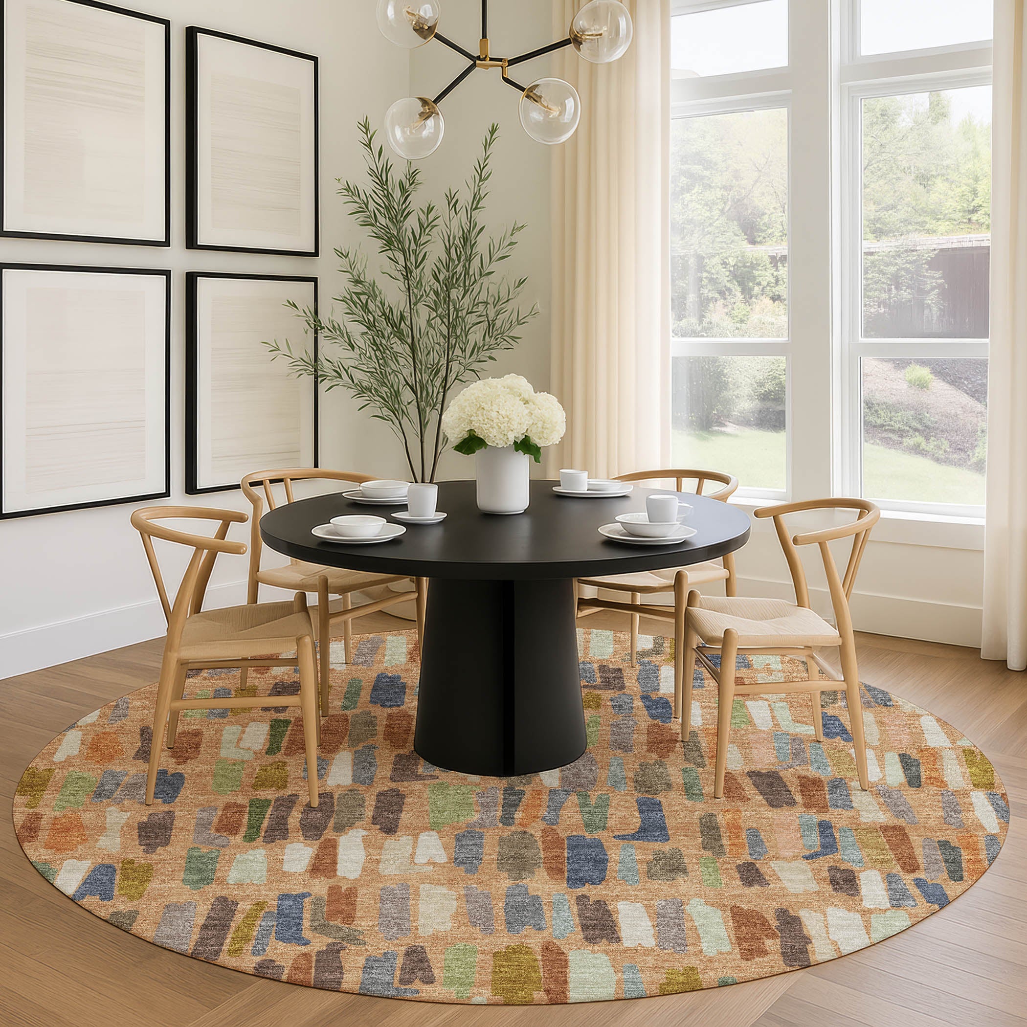 Oaxaca Machine Washable Transitional Copper Orange Rug 8' x 8' #shape_Round