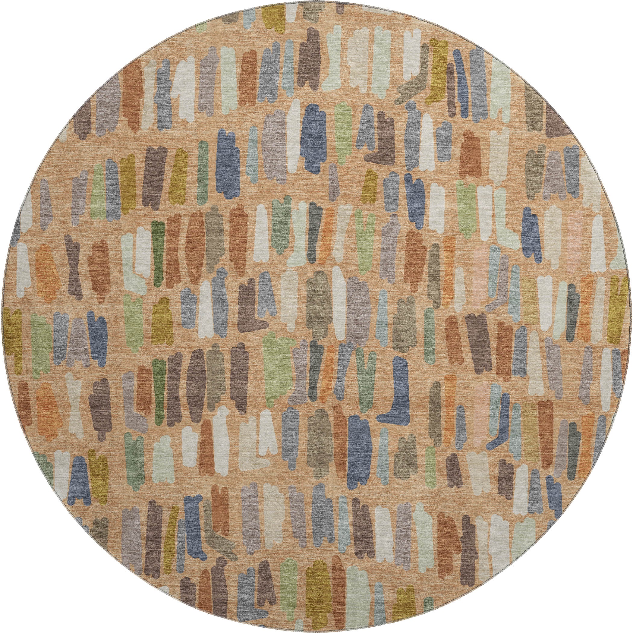 Oaxaca Machine Washable Transitional Copper Orange Rug 8' x 8' #shape_Round