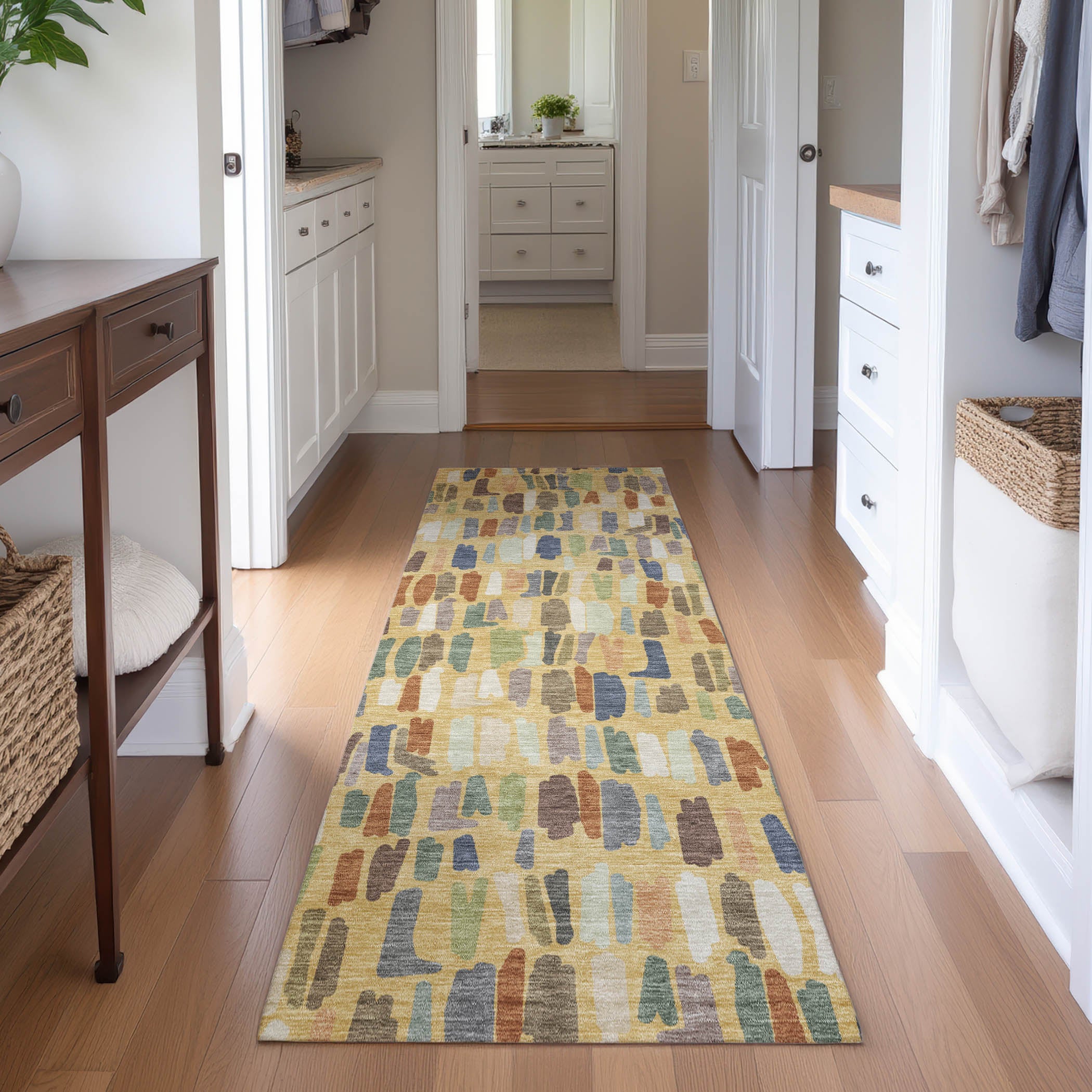 Oaxaca Machine Washable Transitional Gold Rug 2'3" x 7'6" #shape_Runner