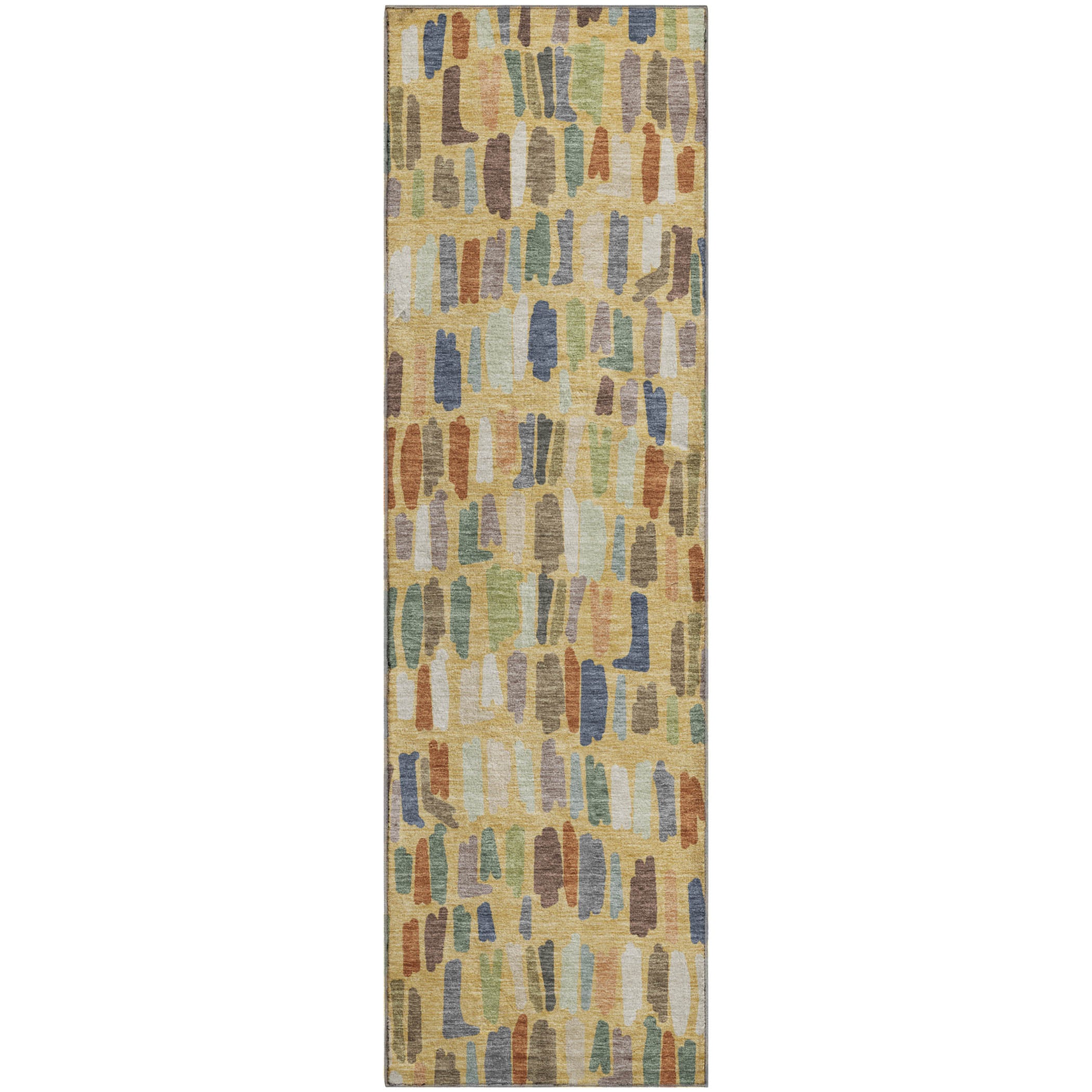 Oaxaca Machine Washable Transitional Gold Rug 2'3" x 7'6" #shape_Runner