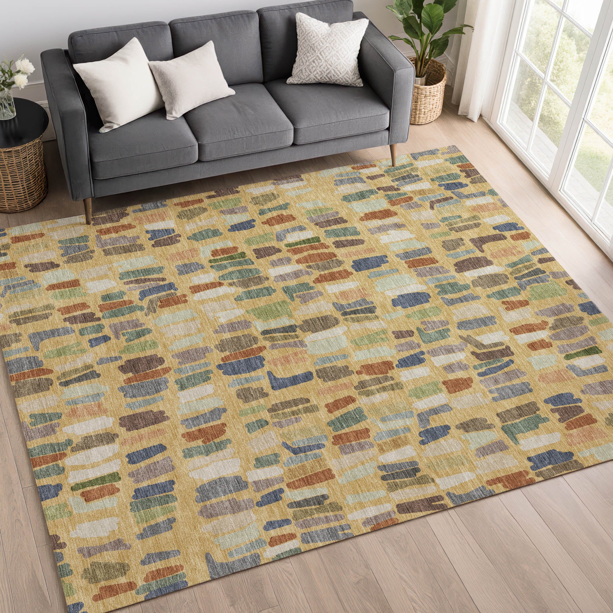 Oaxaca Machine Washable Transitional Gold Rug 3' x 5' #shape_Rectangle