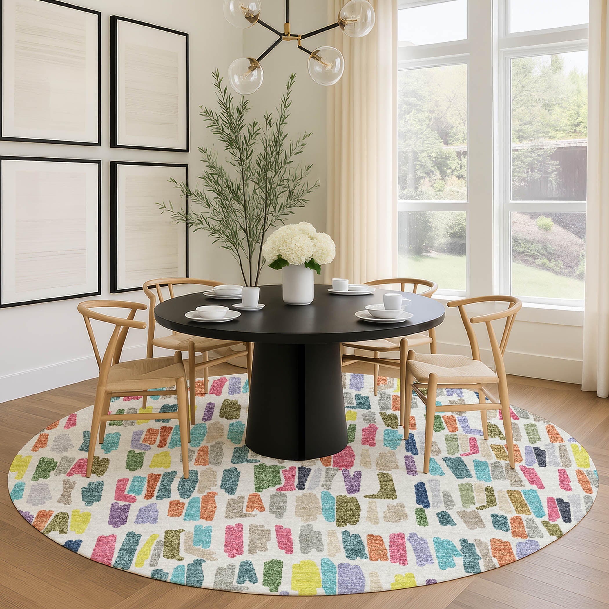 Oaxaca Machine Washable Transitional Ivory Rug 8' x 8' #shape_Round