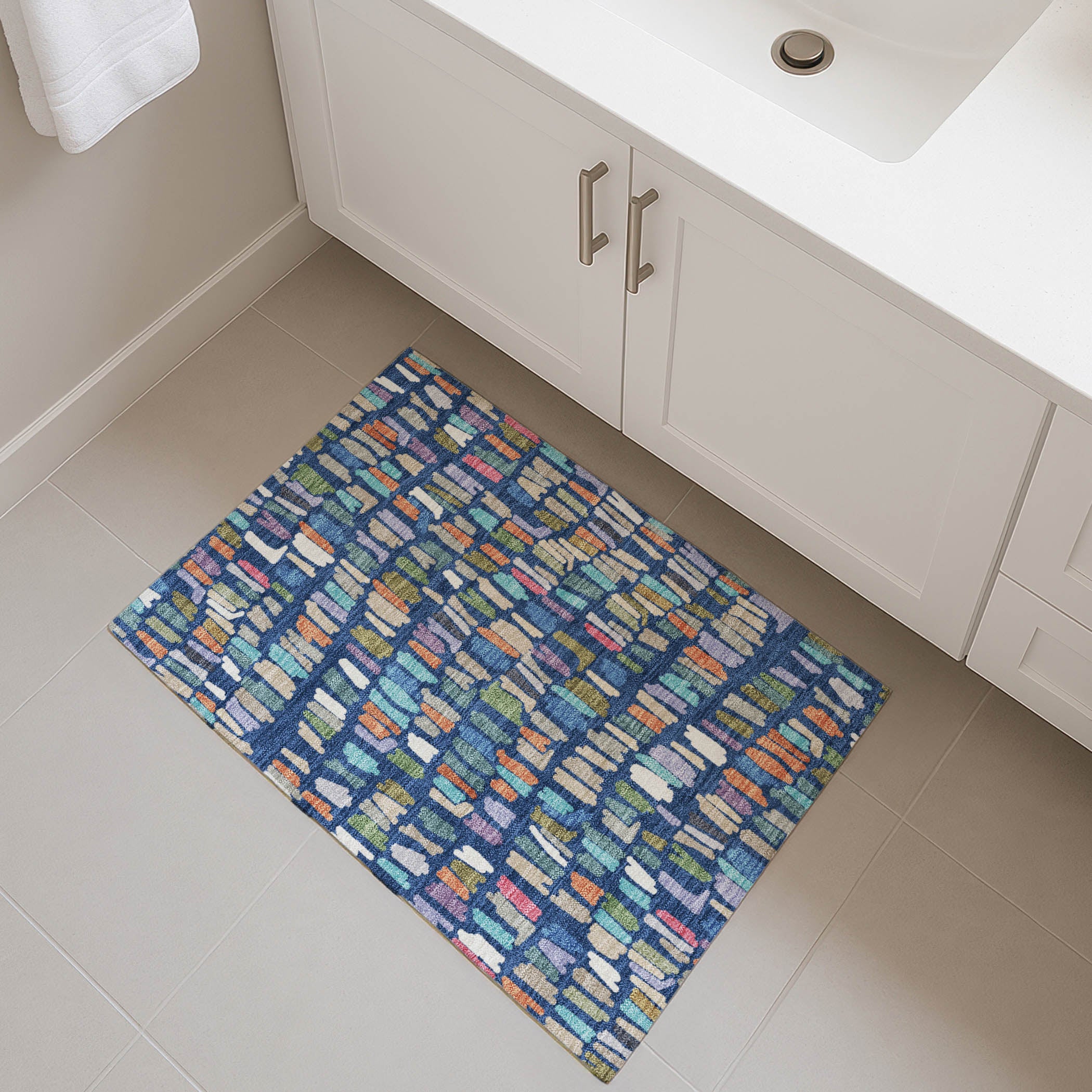 Oaxaca Machine Washable Transitional Navy Blue Rug 1'8" x 2'6" #shape_Rectangle