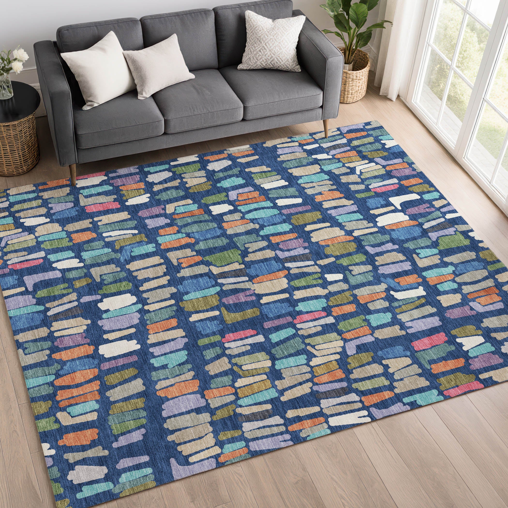 Oaxaca Machine Washable Transitional Navy Blue Rug 3' x 5' #shape_Rectangle