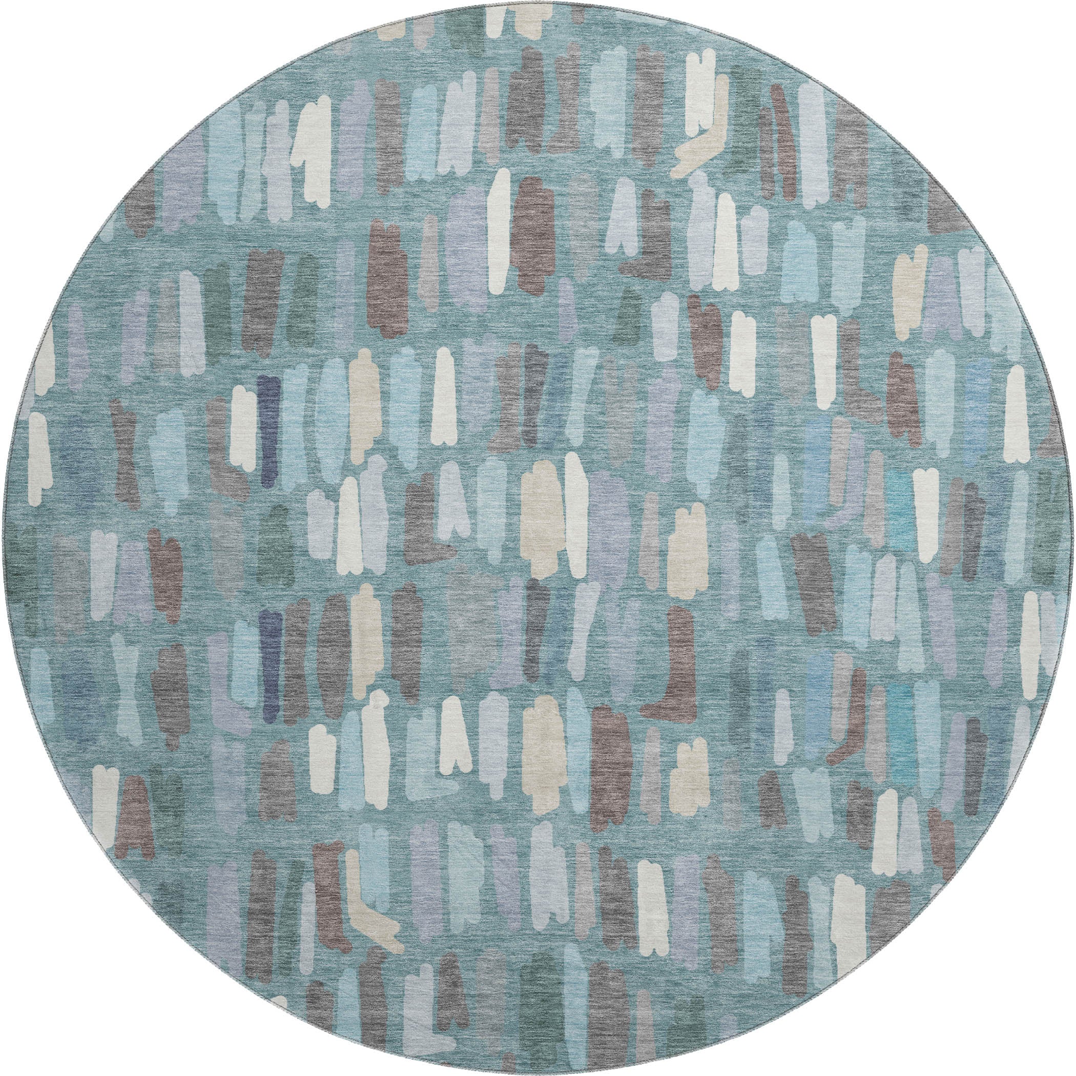Oaxaca Machine Washable Transitional Teal Rug 8' x 8' #shape_Round