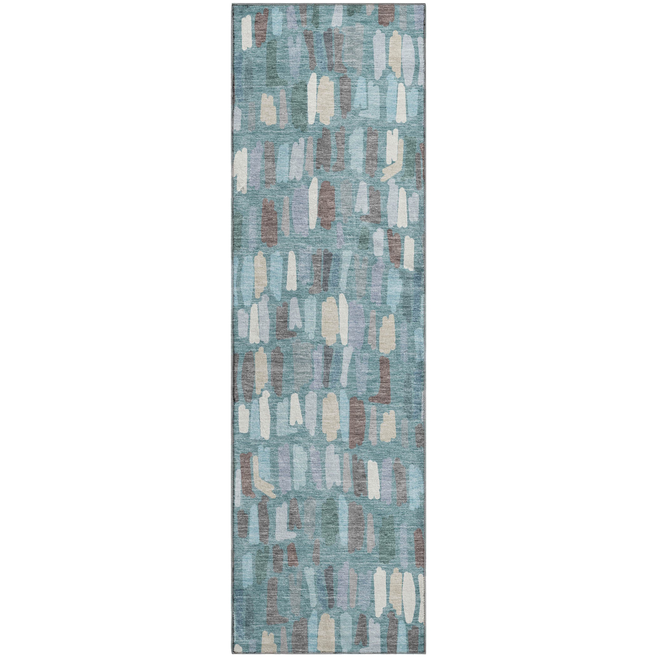Oaxaca Machine Washable Transitional Teal Rug 2'3" x 7'6" #shape_Runner