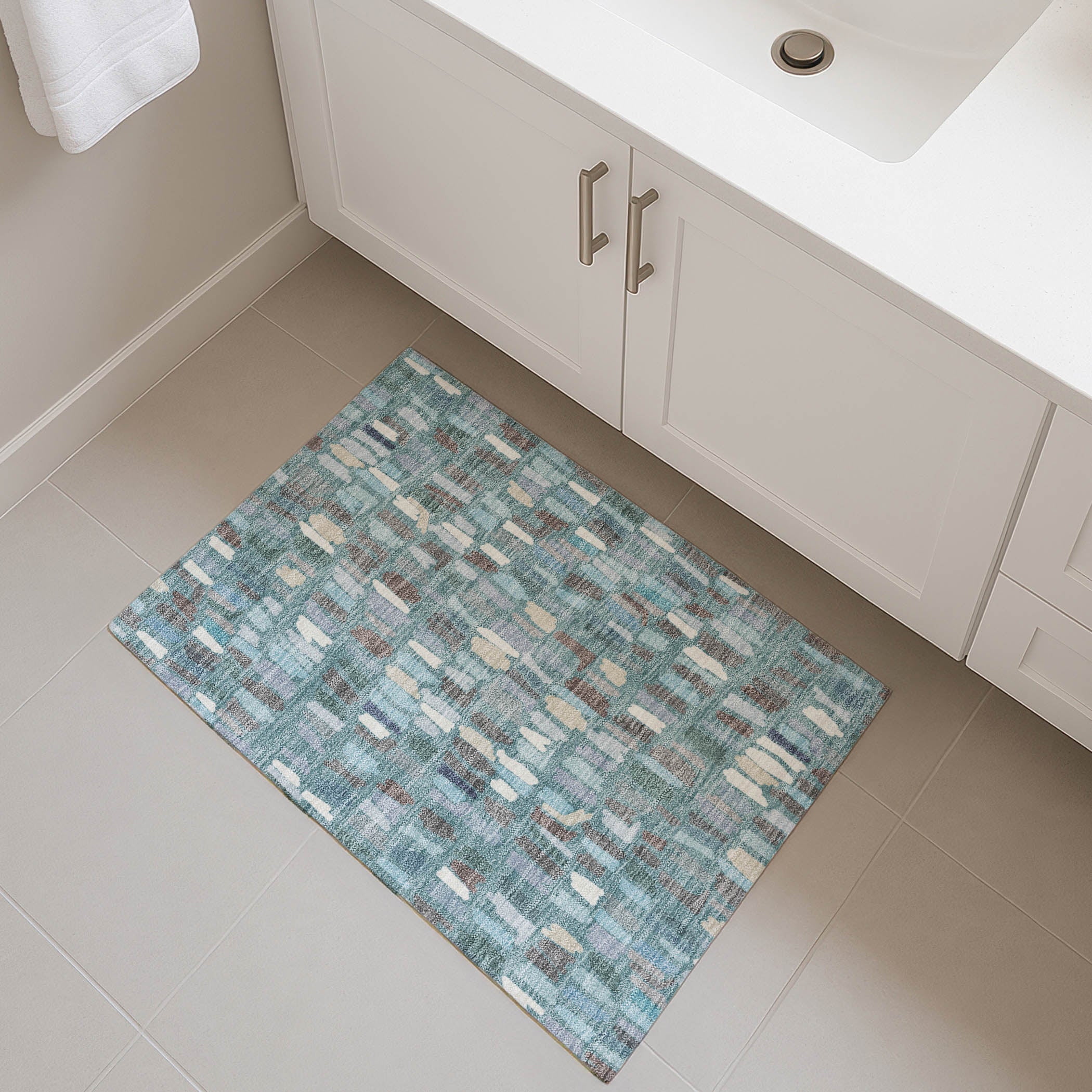 Oaxaca Machine Washable Transitional Teal Rug 1'8" x 2'6" #shape_Rectangle