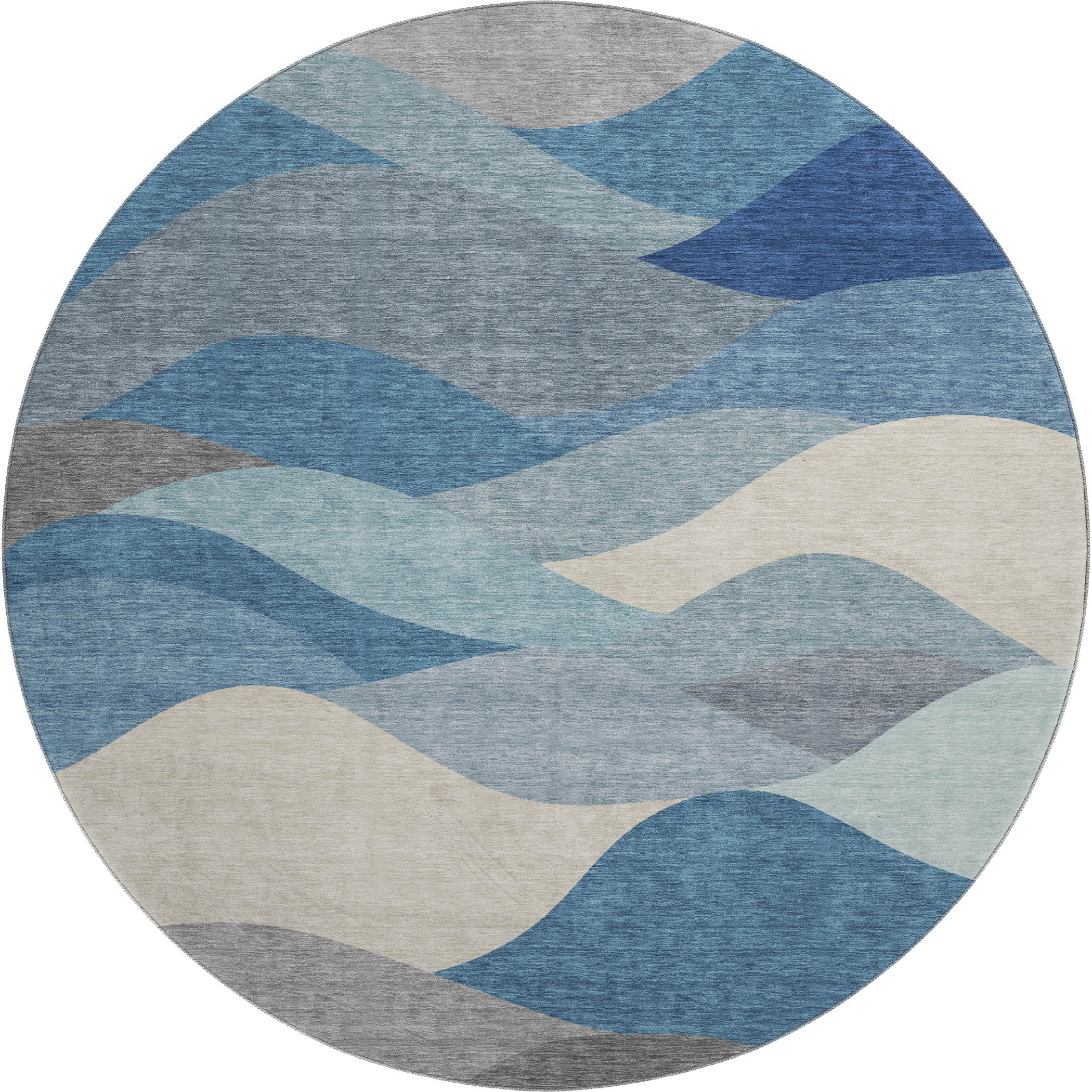 Prague Machine Washable Transitional Blue Rug 8' x 8' #shape_Round