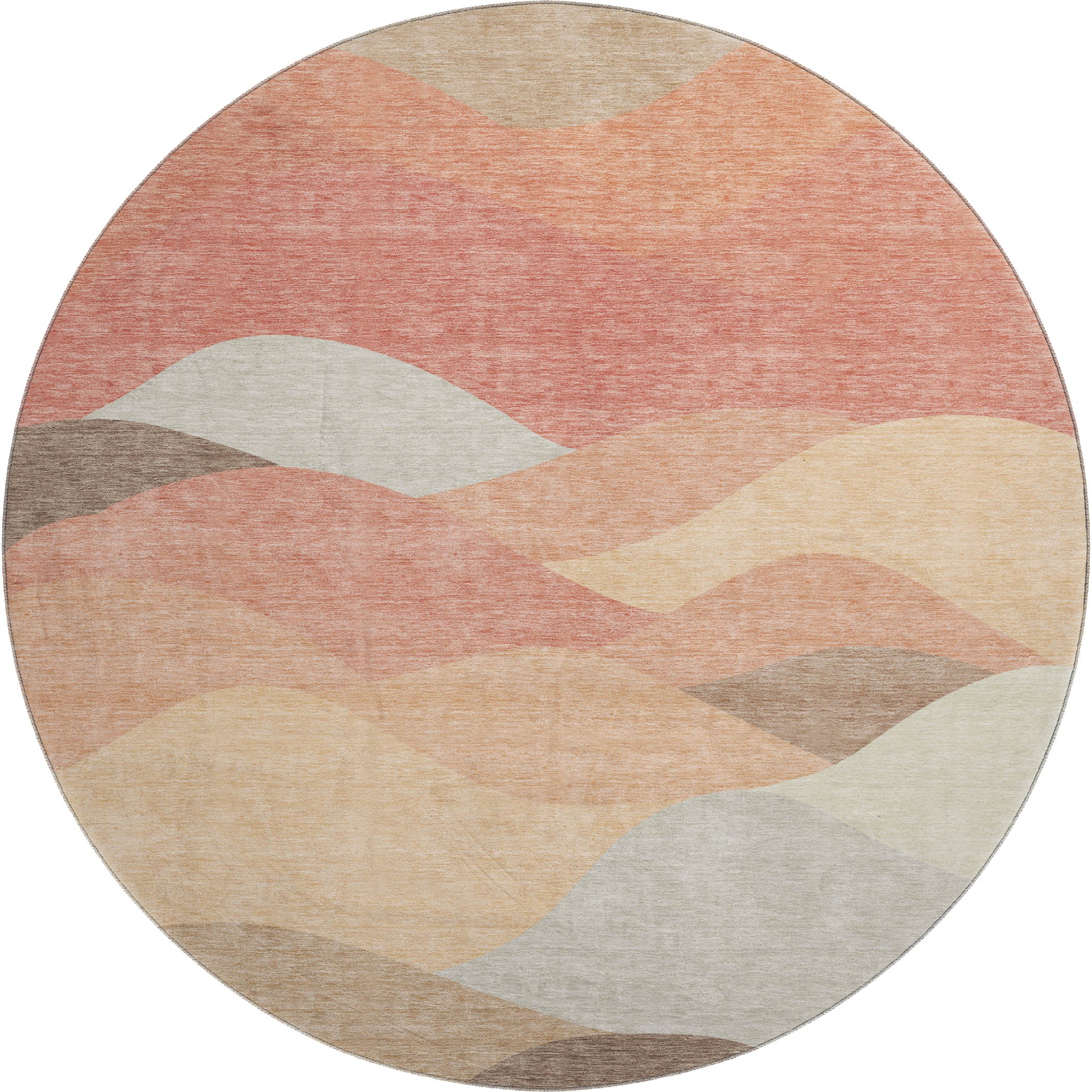 Prague Machine Washable Transitional Coral Orange Rug 8' x 8' #shape_Round